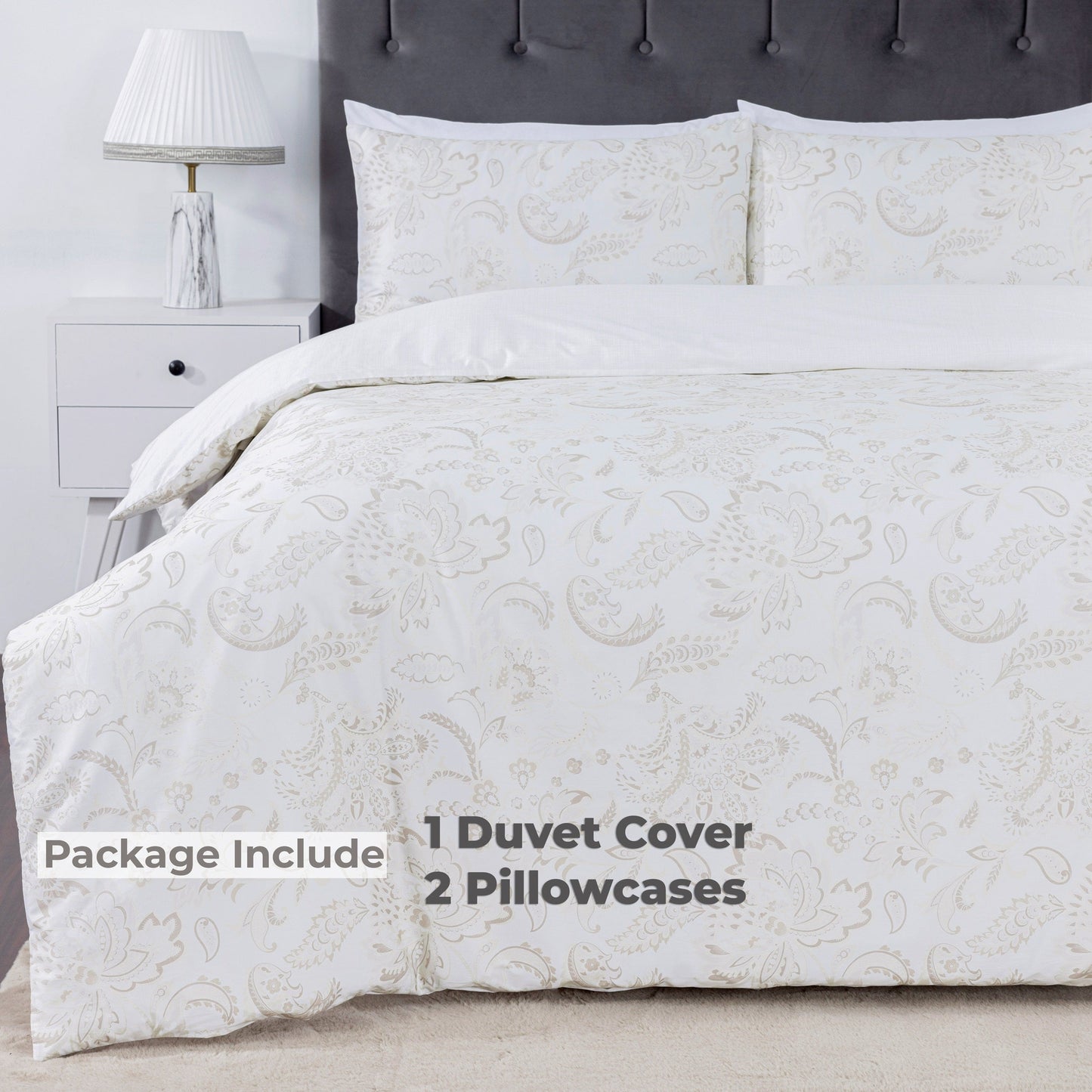 100% Cotton Sateen Printed Duvet Cover Set – 300 Thread Count Luxury Bedding – Ultra Soft & Breathable - 16873
