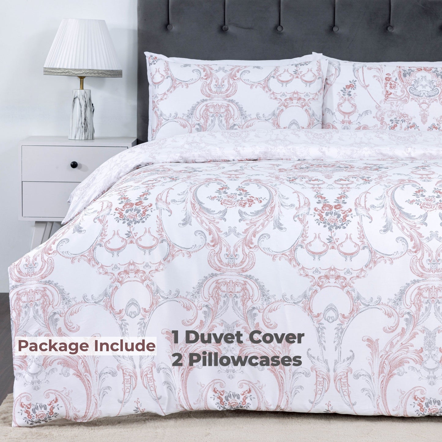 100% Cotton Sateen Printed Duvet Cover Set – 300 Thread Count Luxury Bedding – Ultra Soft & Breathable - 14121