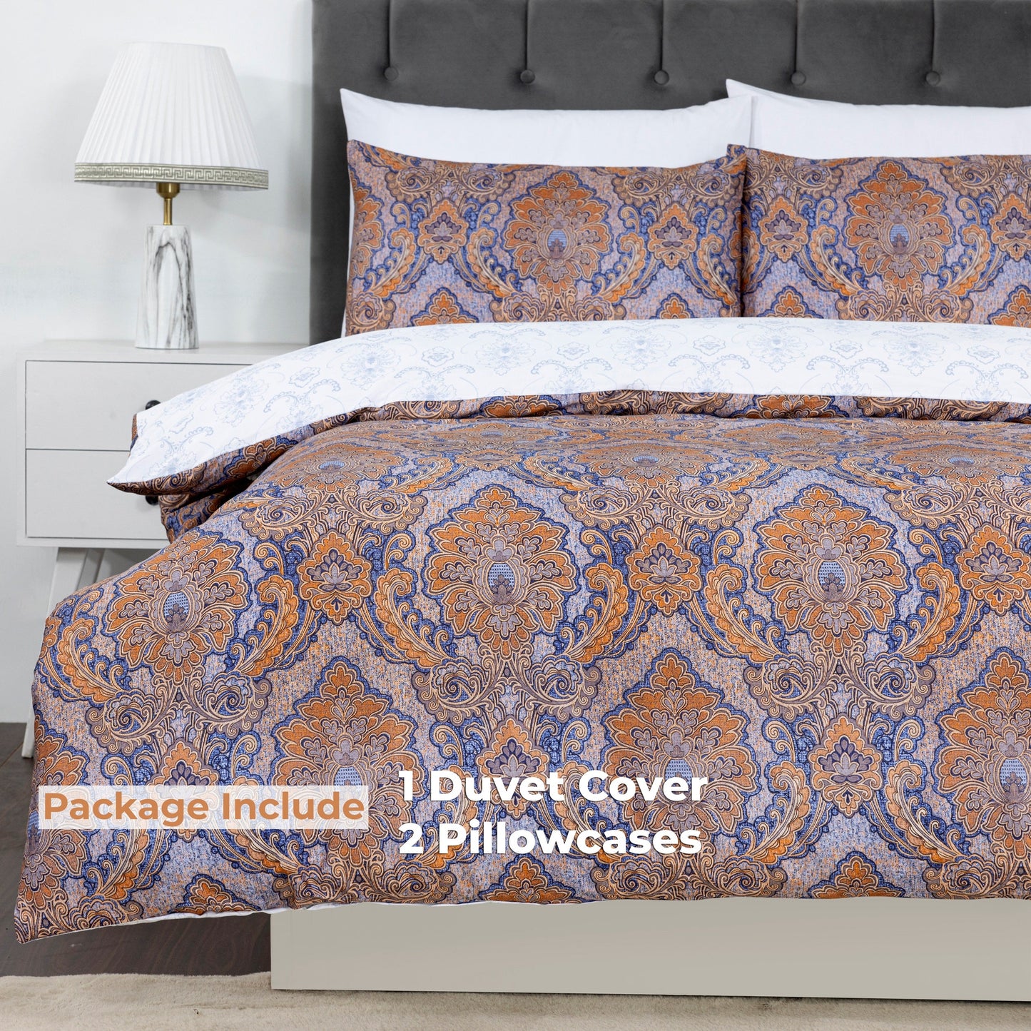 100% Cotton Sateen Printed Duvet Cover Set – 300 Thread Count Luxury Bedding – Ultra Soft & Breathable - 18493