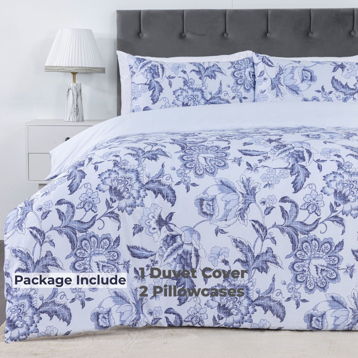 100% Cotton Sateen Printed Duvet Cover Set – 300 Thread Count Luxury Bedding – Ultra Soft & Breathable - 18491