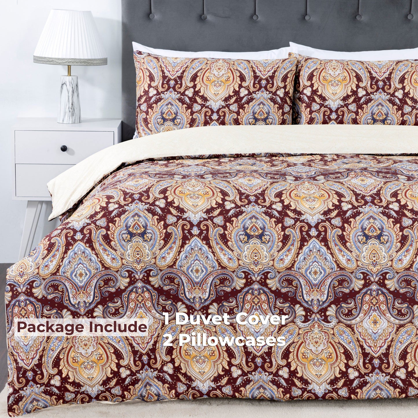 100% Cotton Sateen Printed Duvet Cover Set – 300 Thread Count Luxury Bedding – Ultra Soft & Breathable - 16850