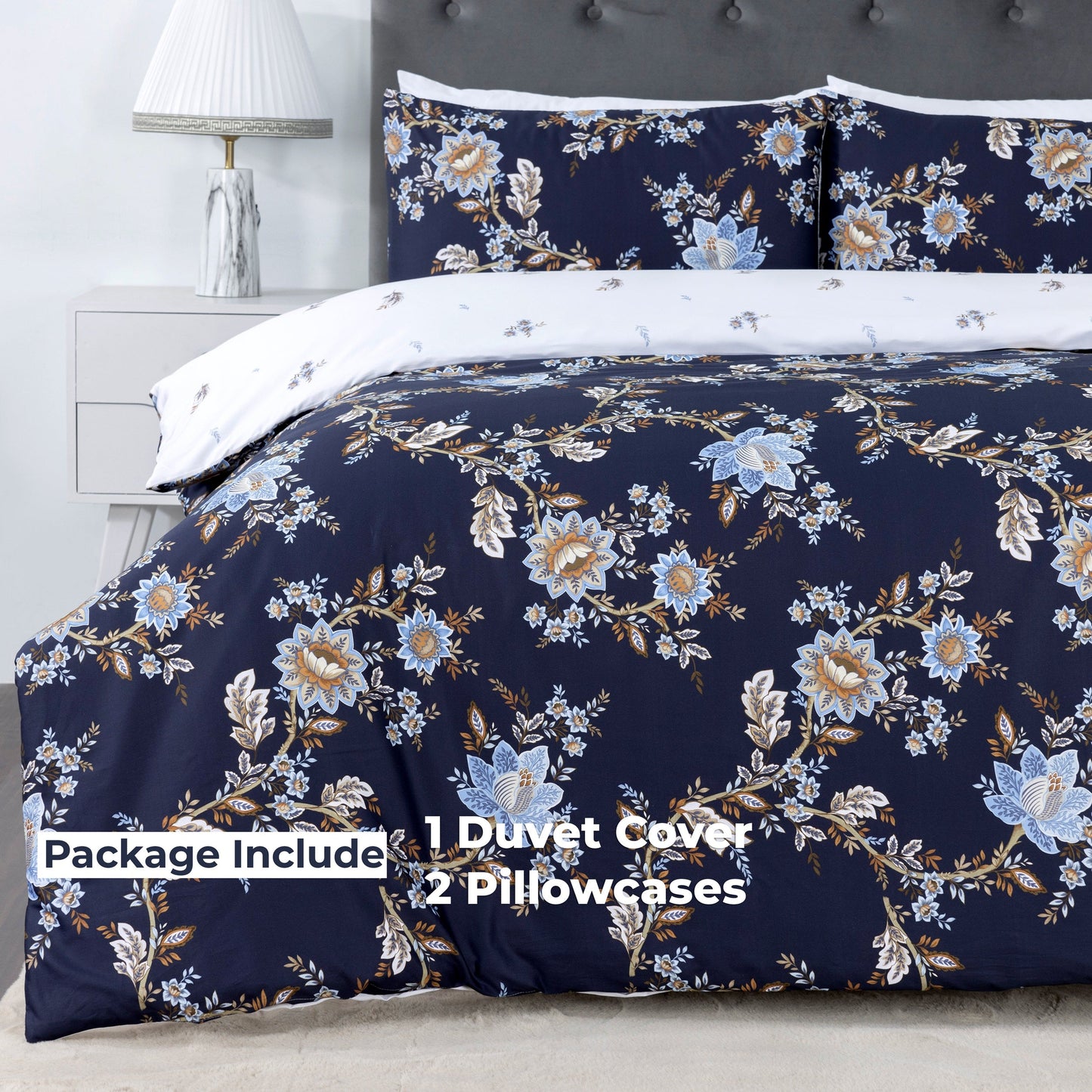 100% Cotton Sateen Printed Duvet Cover Set – 300 Thread Count Luxury Bedding – Ultra Soft & Breathable - 16856