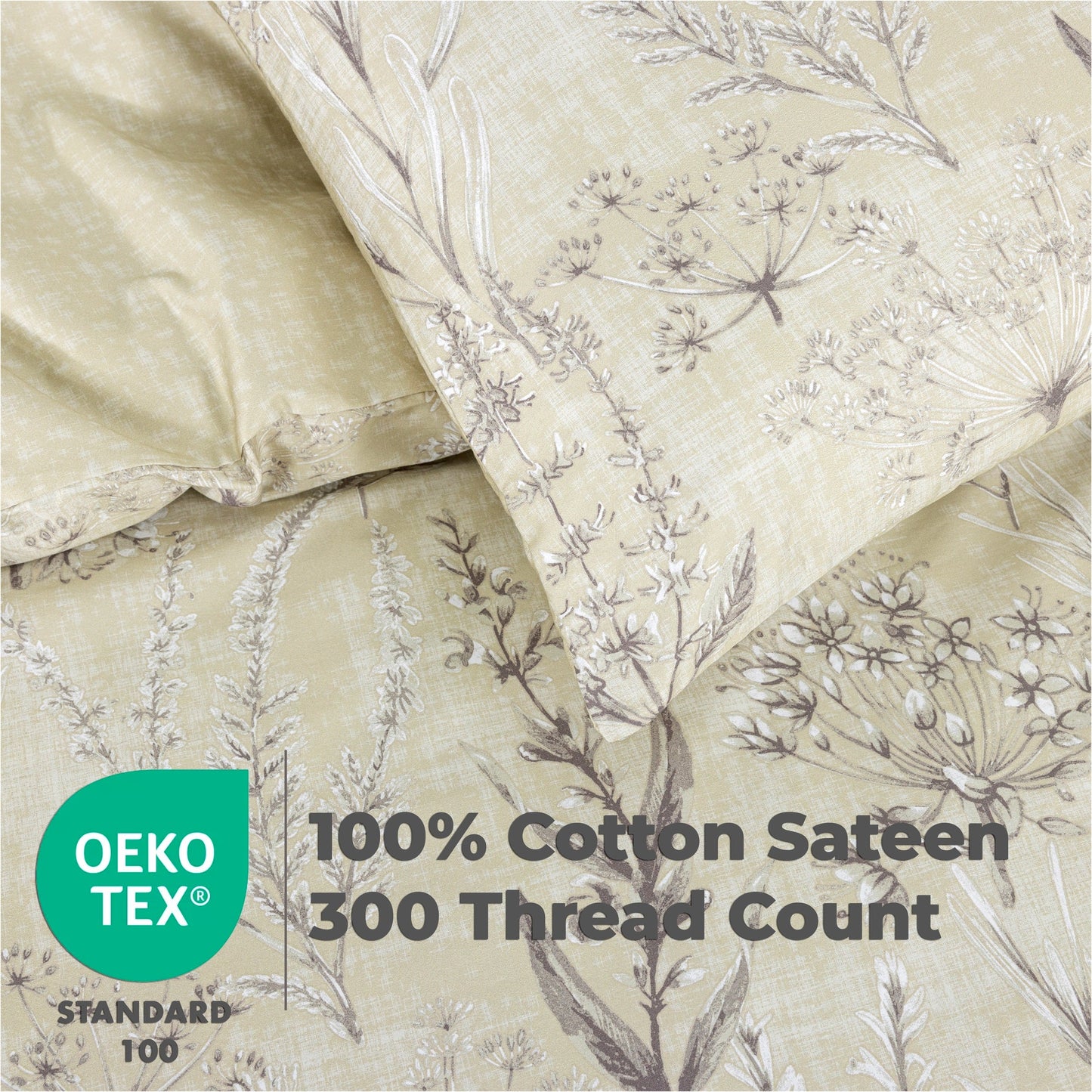 100% Cotton Sateen Printed Duvet Cover Set – 300 Thread Count Luxury Bedding – Ultra Soft & Breathable - 15437
