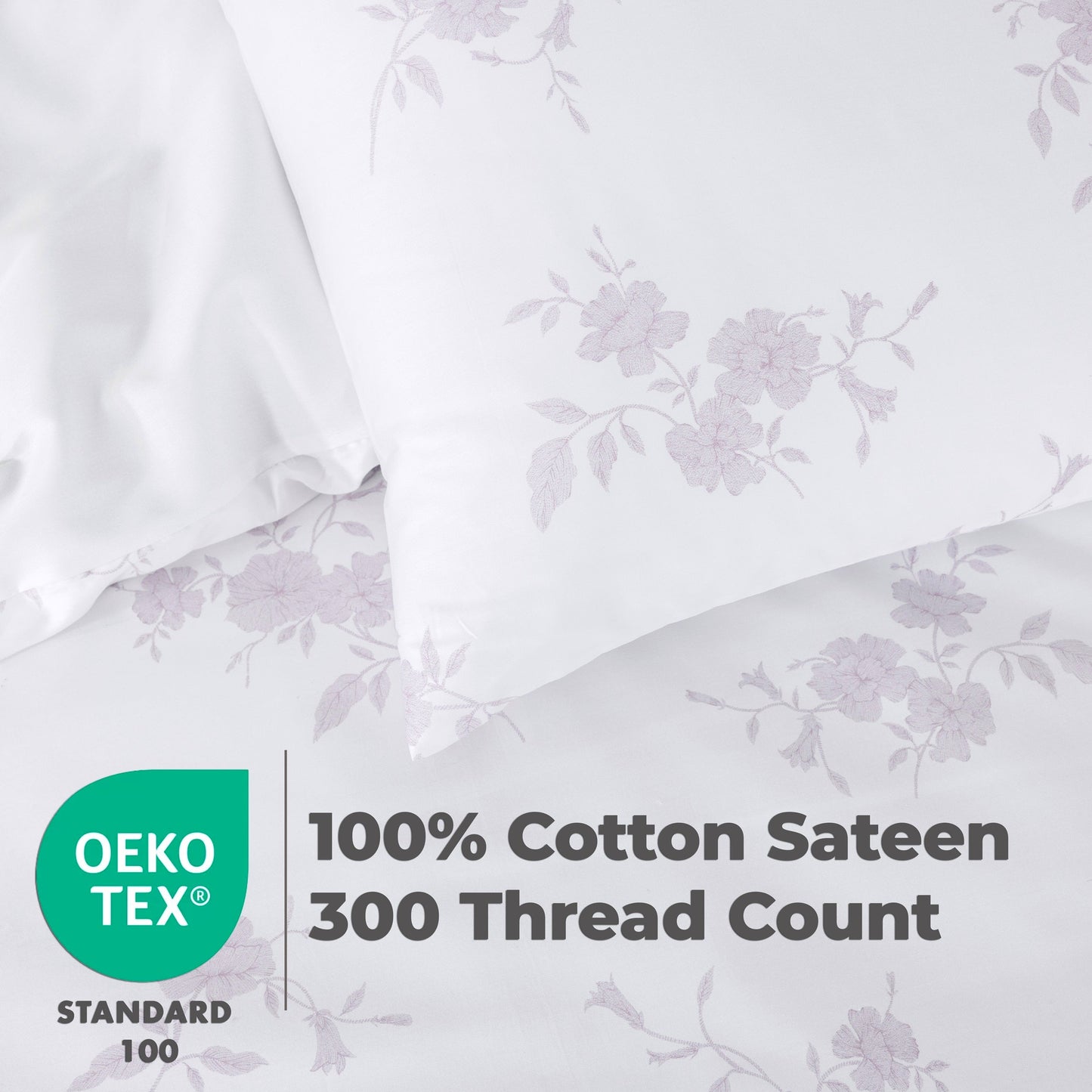 100% Cotton Sateen Printed Duvet Cover Set – 300 Thread Count Luxury Bedding – Ultra Soft & Breathable - 16838
