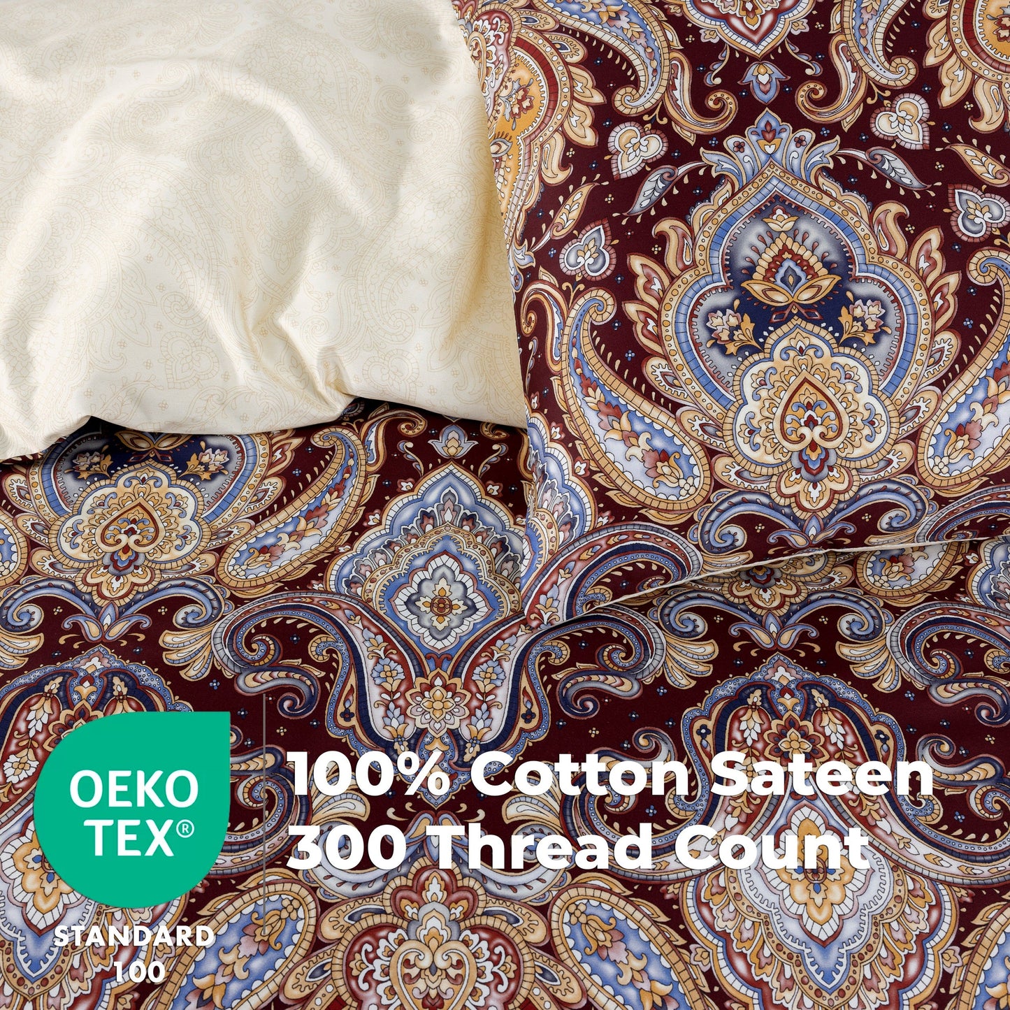 100% Cotton Sateen Printed Duvet Cover Set – 300 Thread Count Luxury Bedding – Ultra Soft & Breathable - 16850
