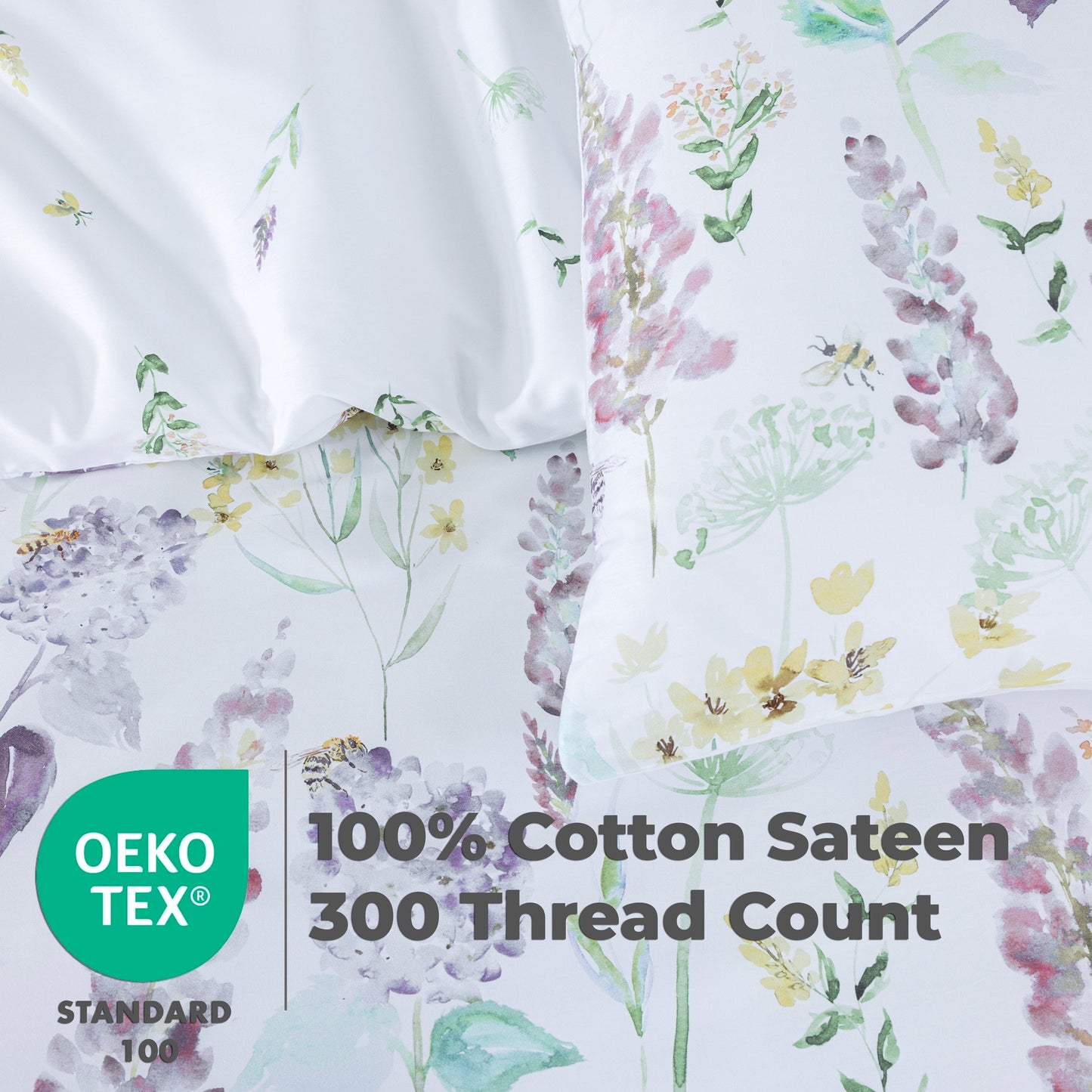 100% Cotton Sateen Printed Duvet Cover Set – 300 Thread Count Luxury Bedding – Ultra Soft & Breathable - 11487
