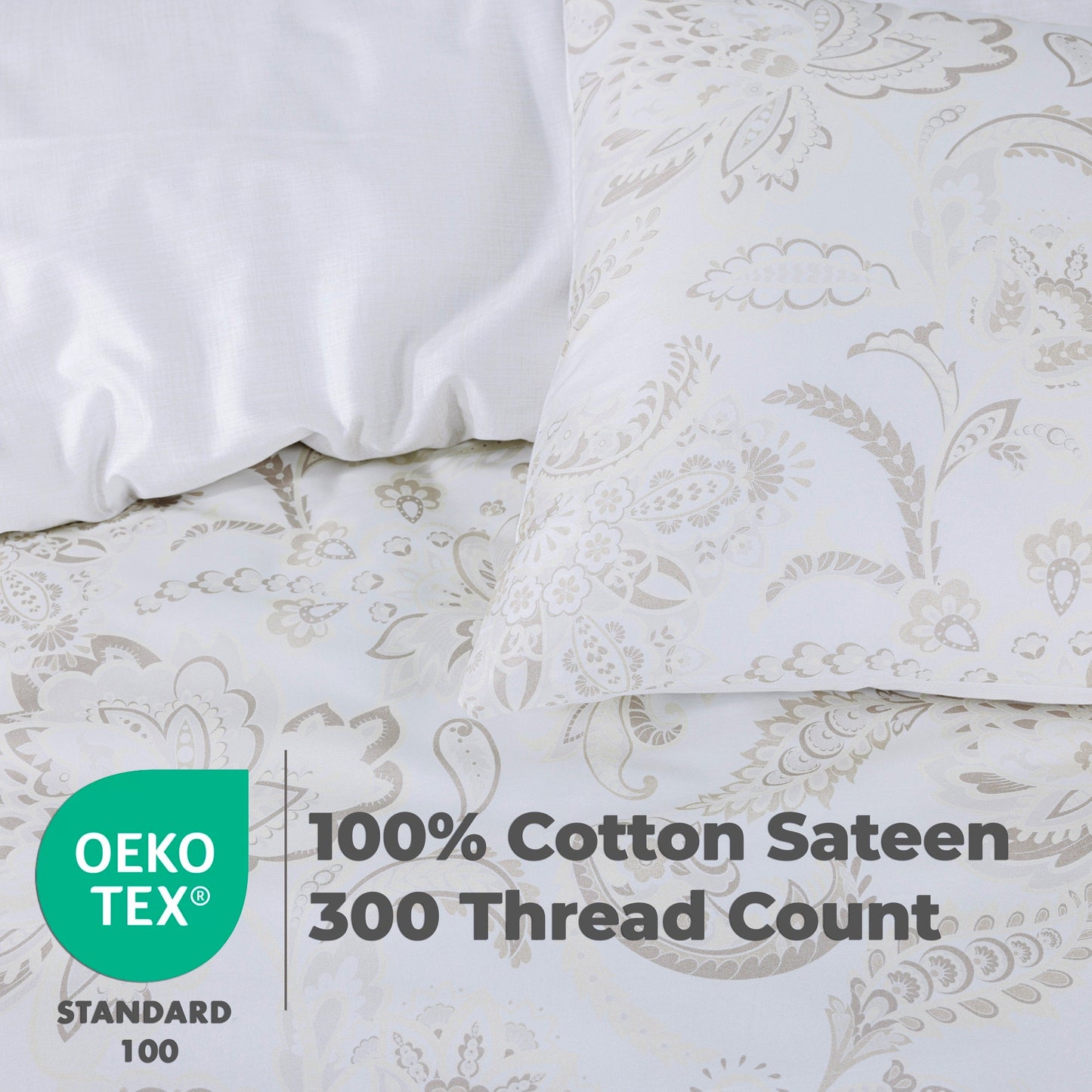 100% Cotton Sateen Printed Duvet Cover Set – 300 Thread Count Luxury Bedding – Ultra Soft & Breathable - 16873