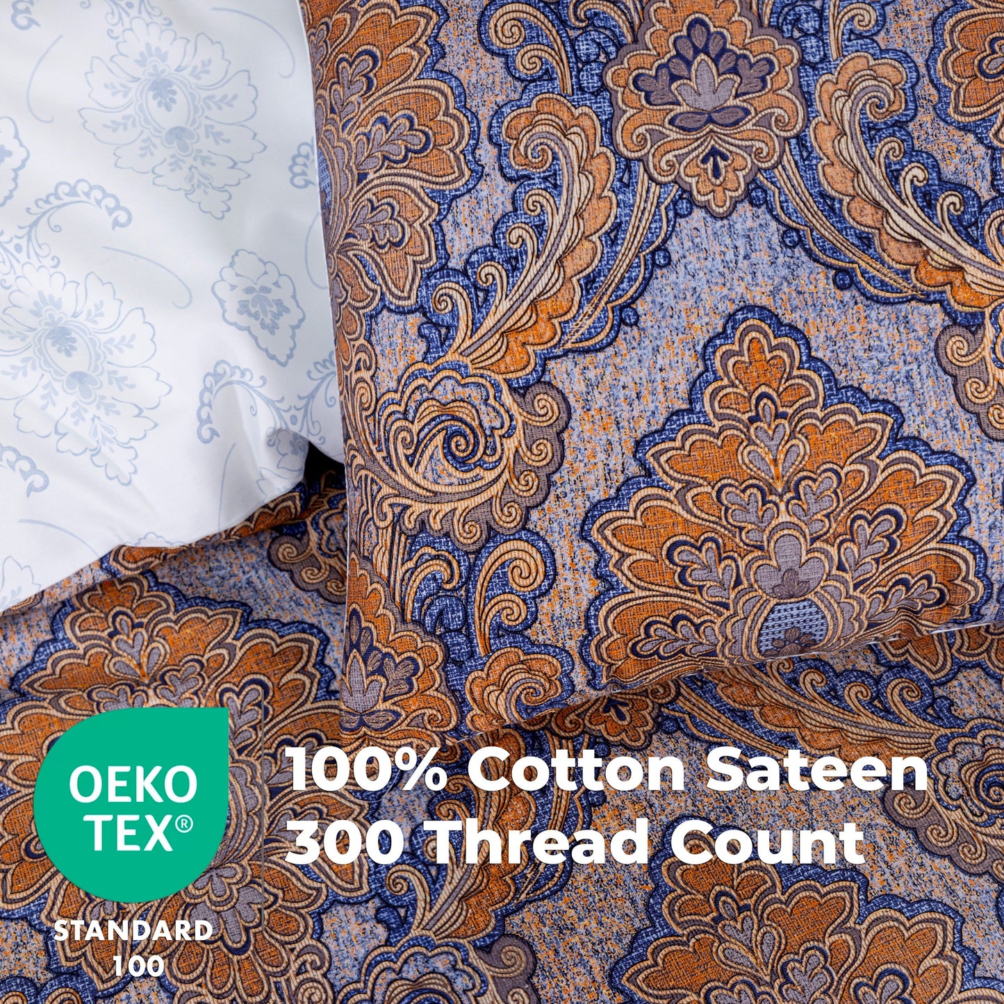 100% Cotton Sateen Printed Duvet Cover Set – 300 Thread Count Luxury Bedding – Ultra Soft & Breathable - 18493