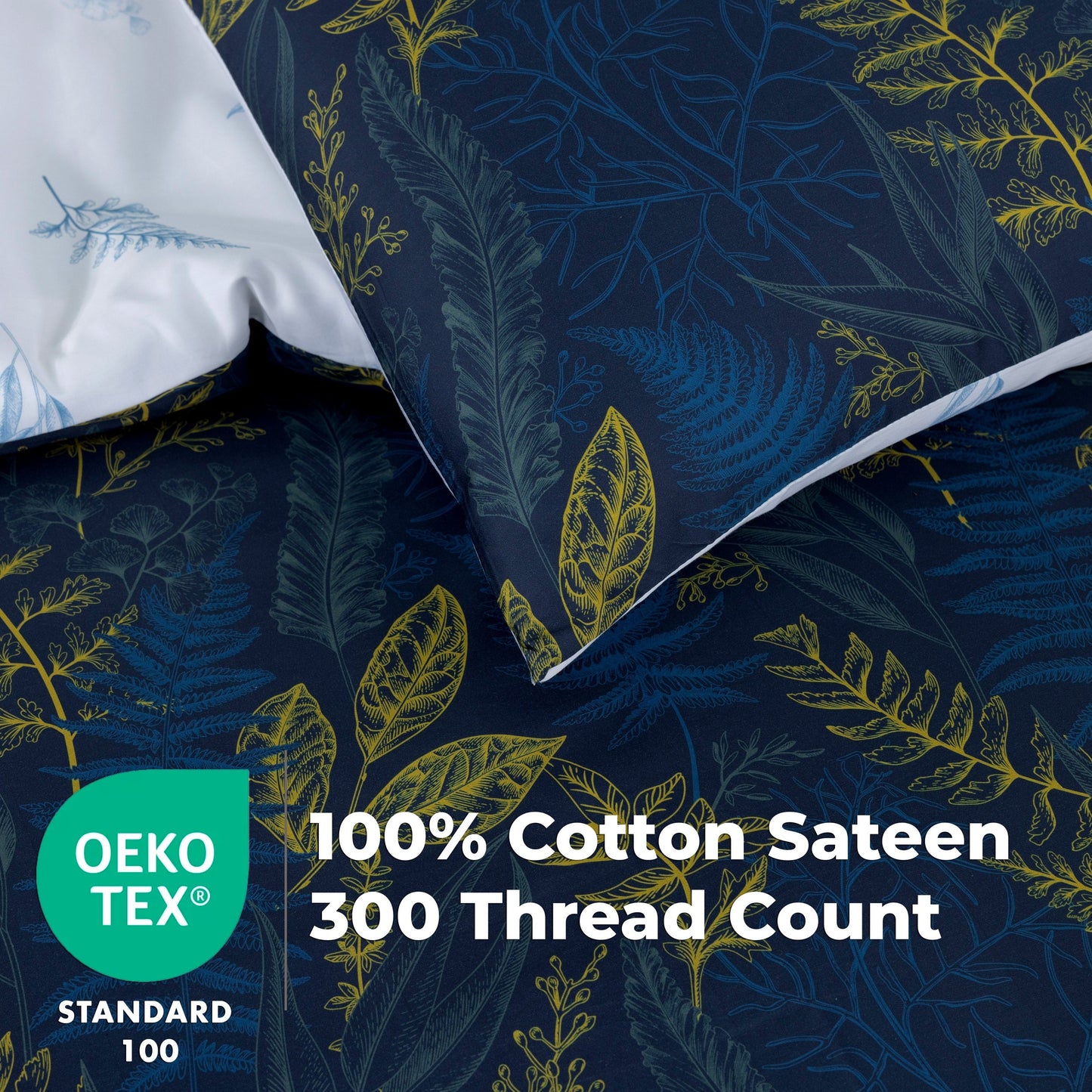 100% Cotton Sateen Printed Duvet Cover Set – 300 Thread Count Luxury Bedding – Ultra Soft & Breathable - 16870