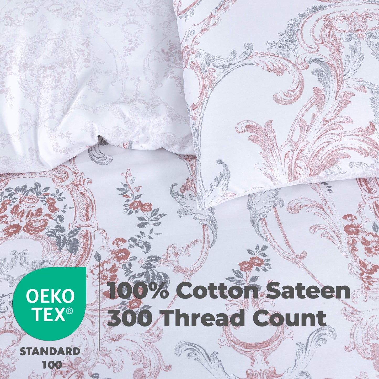 100% Cotton Sateen Printed Duvet Cover Set – 300 Thread Count Luxury Bedding – Ultra Soft & Breathable - 14121