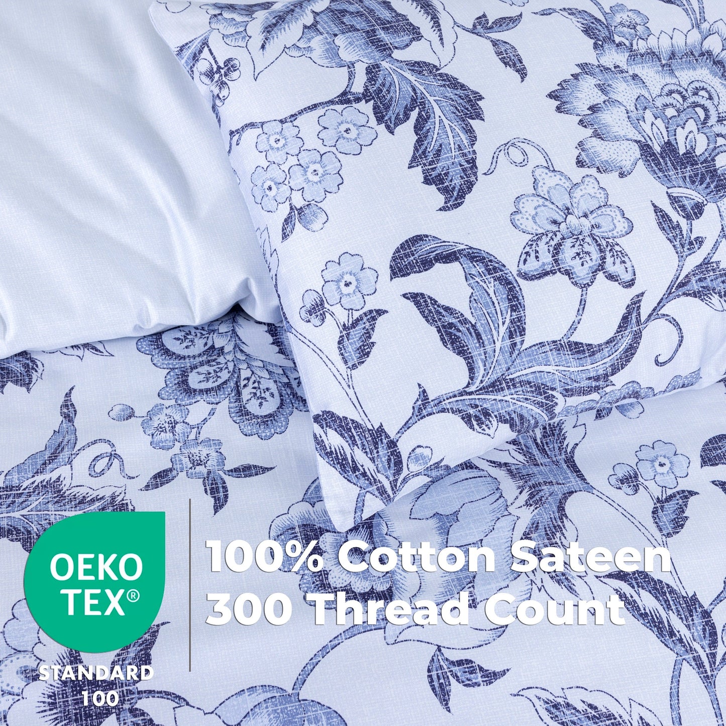 100% Cotton Sateen Printed Duvet Cover Set – 300 Thread Count Luxury Bedding – Ultra Soft & Breathable - 18491