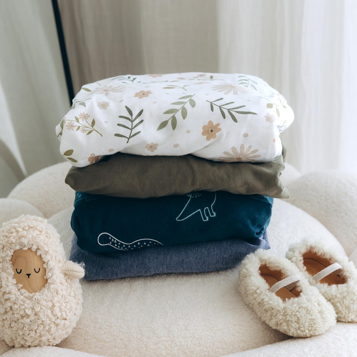 100% Cotton Jersey Fitted Cot Sheet Pack of 2 – Denim Blue & Dino – Soft & Breathable Baby Bedding – Fits 140x70cm & 120x60cm Cots