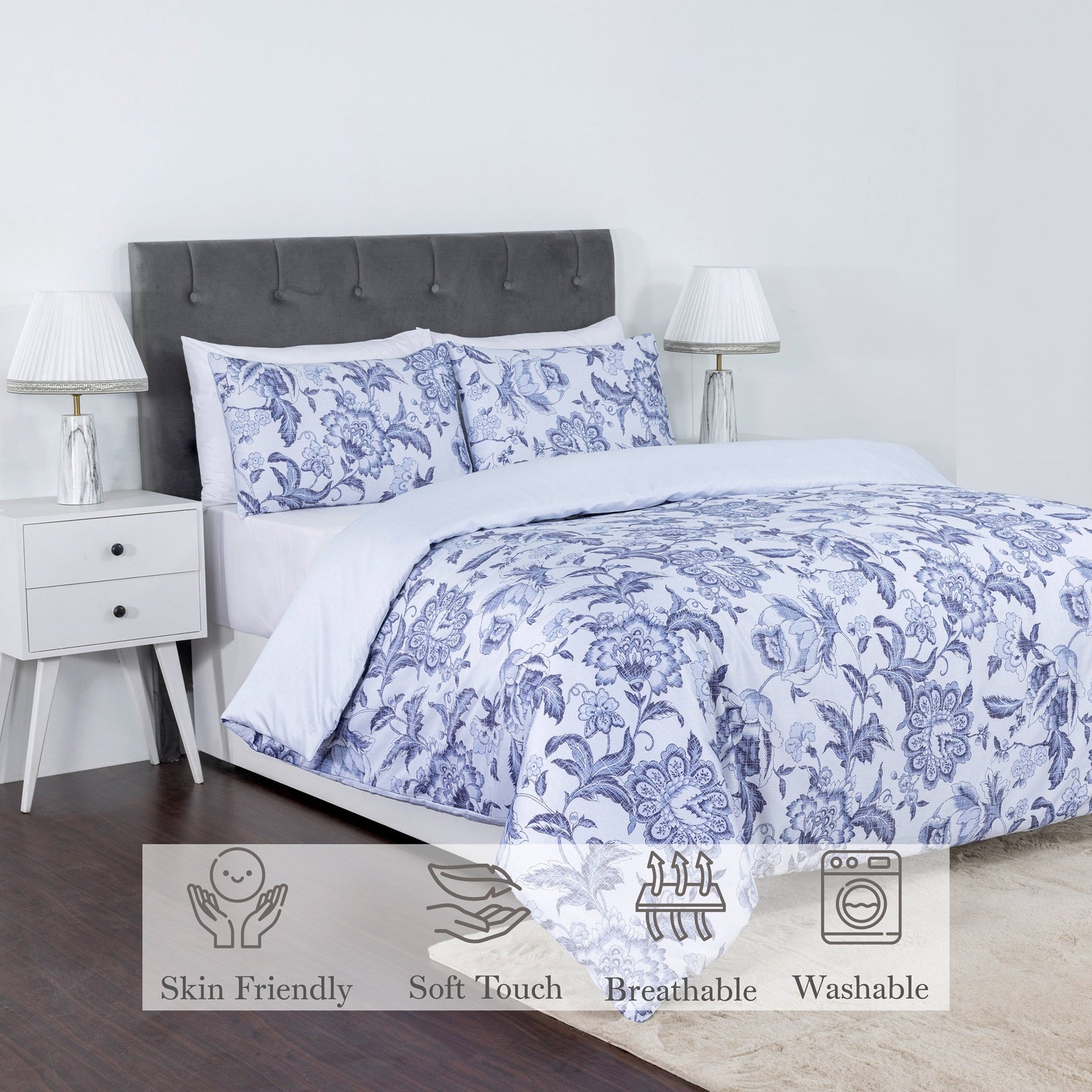 100% Cotton Sateen Printed Duvet Cover Set – 300 Thread Count Luxury Bedding – Ultra Soft & Breathable - 18491