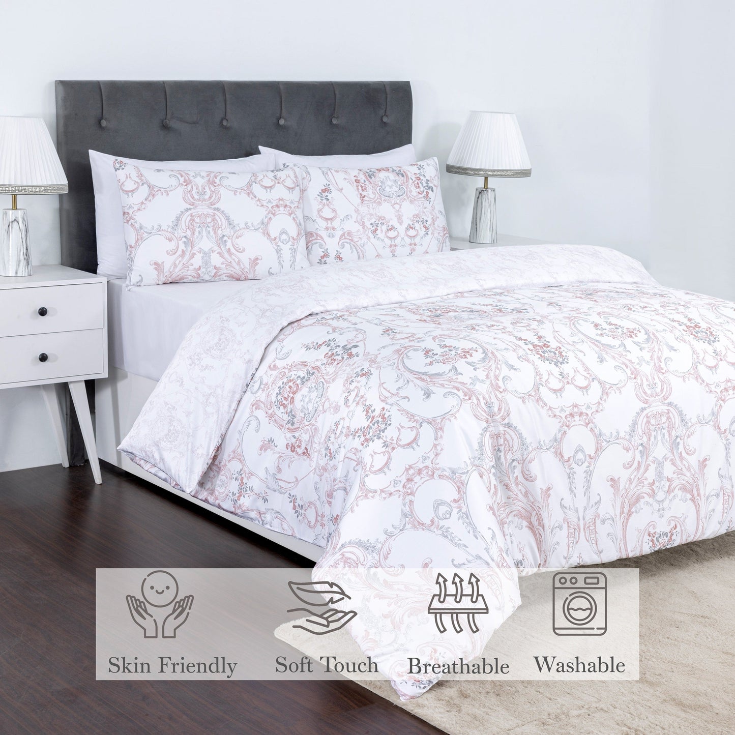 100% Cotton Sateen Printed Duvet Cover Set – 300 Thread Count Luxury Bedding – Ultra Soft & Breathable - 14121
