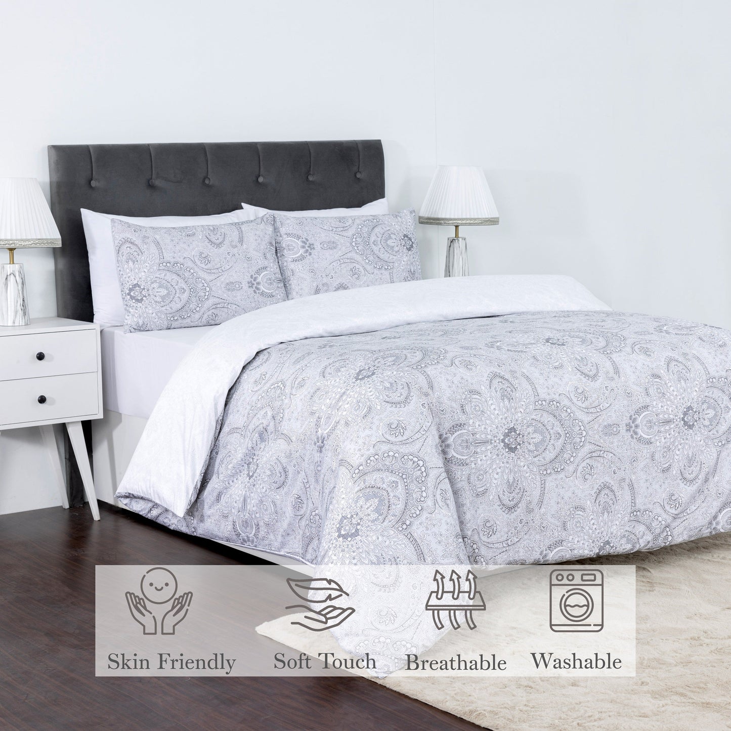 100% Cotton Sateen Printed Duvet Cover Set – 300 Thread Count Luxury Bedding – Ultra Soft & Breathable - 18506