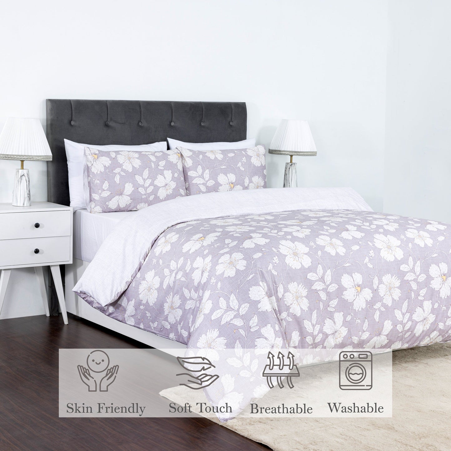 100% Cotton Sateen Printed Duvet Cover Set – 300 Thread Count Luxury Bedding – Ultra Soft & Breathable - Tulip Flower