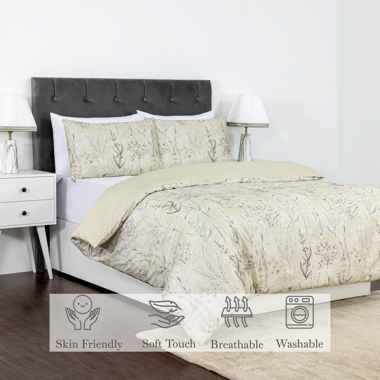 100% Cotton Sateen Printed Duvet Cover Set – 300 Thread Count Luxury Bedding – Ultra Soft & Breathable - 15437