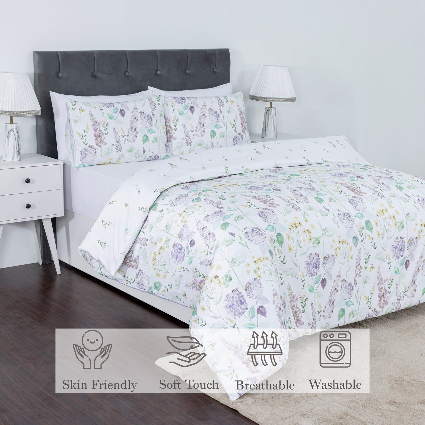 100% Cotton Sateen Printed Duvet Cover Set – 300 Thread Count Luxury Bedding – Ultra Soft & Breathable - 11487