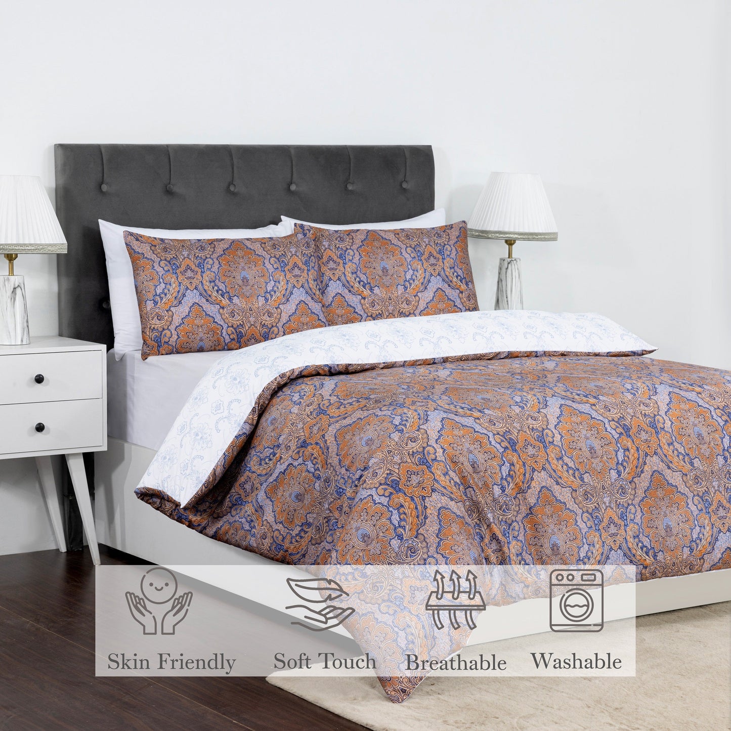 100% Cotton Sateen Printed Duvet Cover Set – 300 Thread Count Luxury Bedding – Ultra Soft & Breathable - 18493