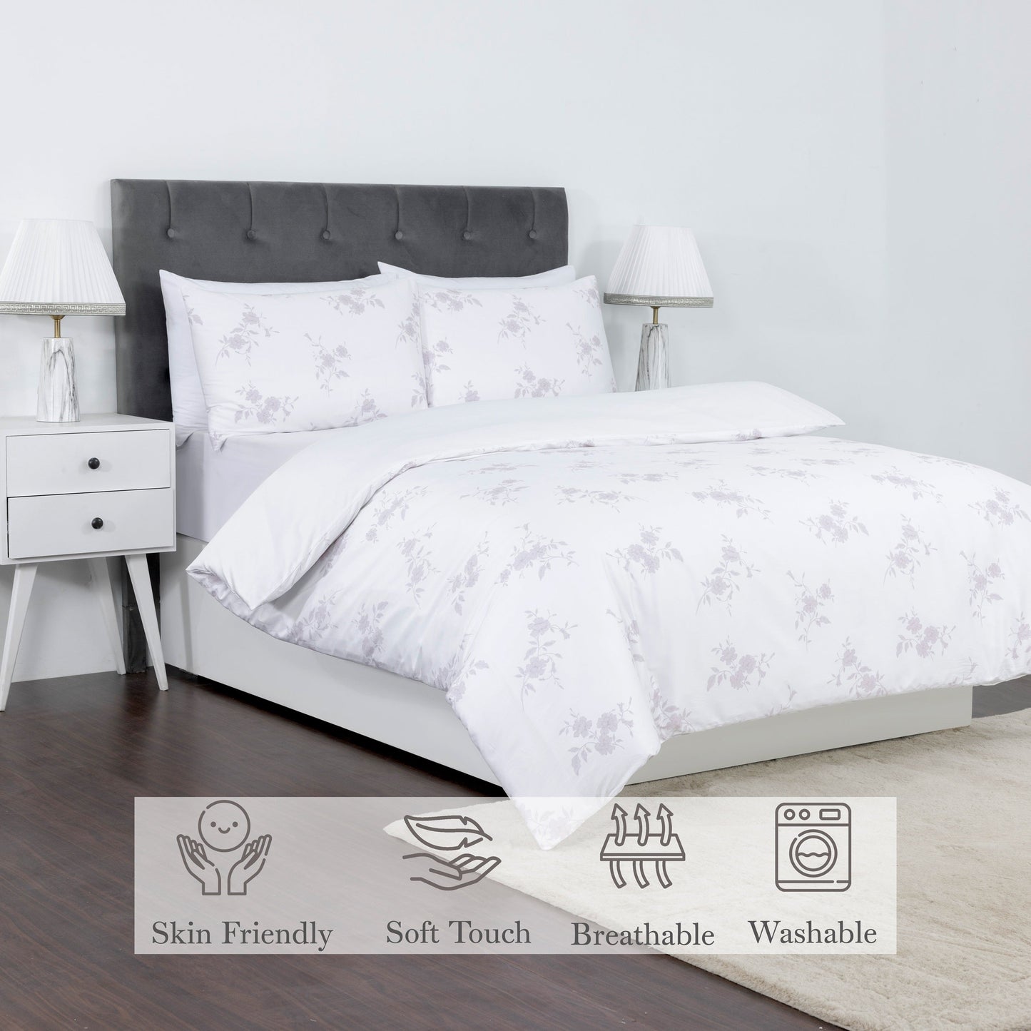 100% Cotton Sateen Printed Duvet Cover Set – 300 Thread Count Luxury Bedding – Ultra Soft & Breathable - 16838