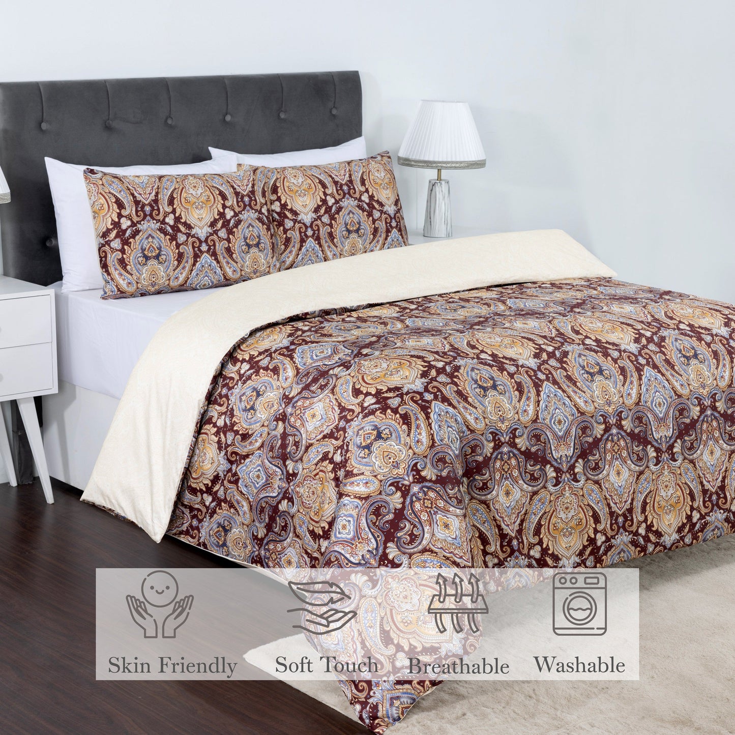100% Cotton Sateen Printed Duvet Cover Set – 300 Thread Count Luxury Bedding – Ultra Soft & Breathable - 16850