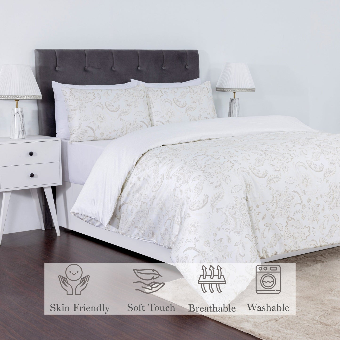 100% Cotton Sateen Printed Duvet Cover Set – 300 Thread Count Luxury Bedding – Ultra Soft & Breathable - 16873