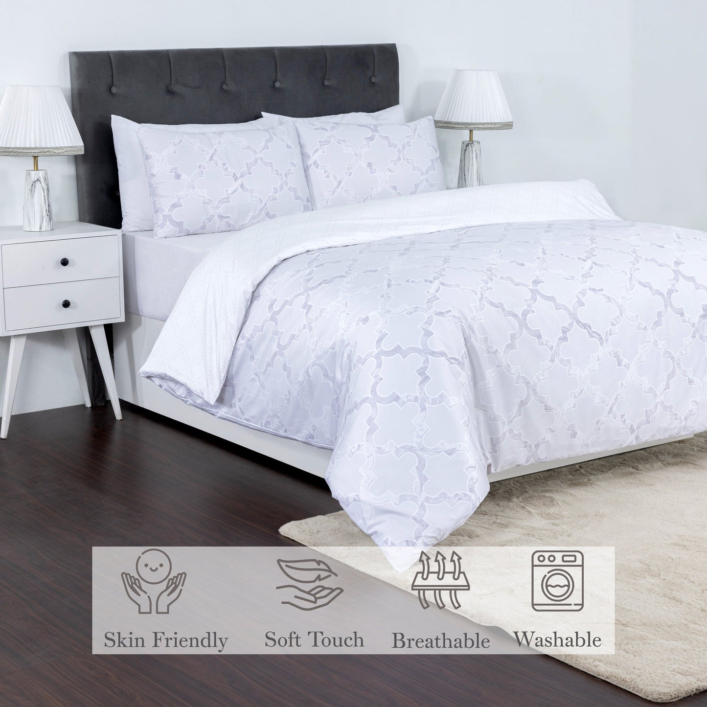 100% Cotton Sateen Printed Duvet Cover Set – 300 Thread Count Luxury Bedding – Ultra Soft & Breathable - 18496