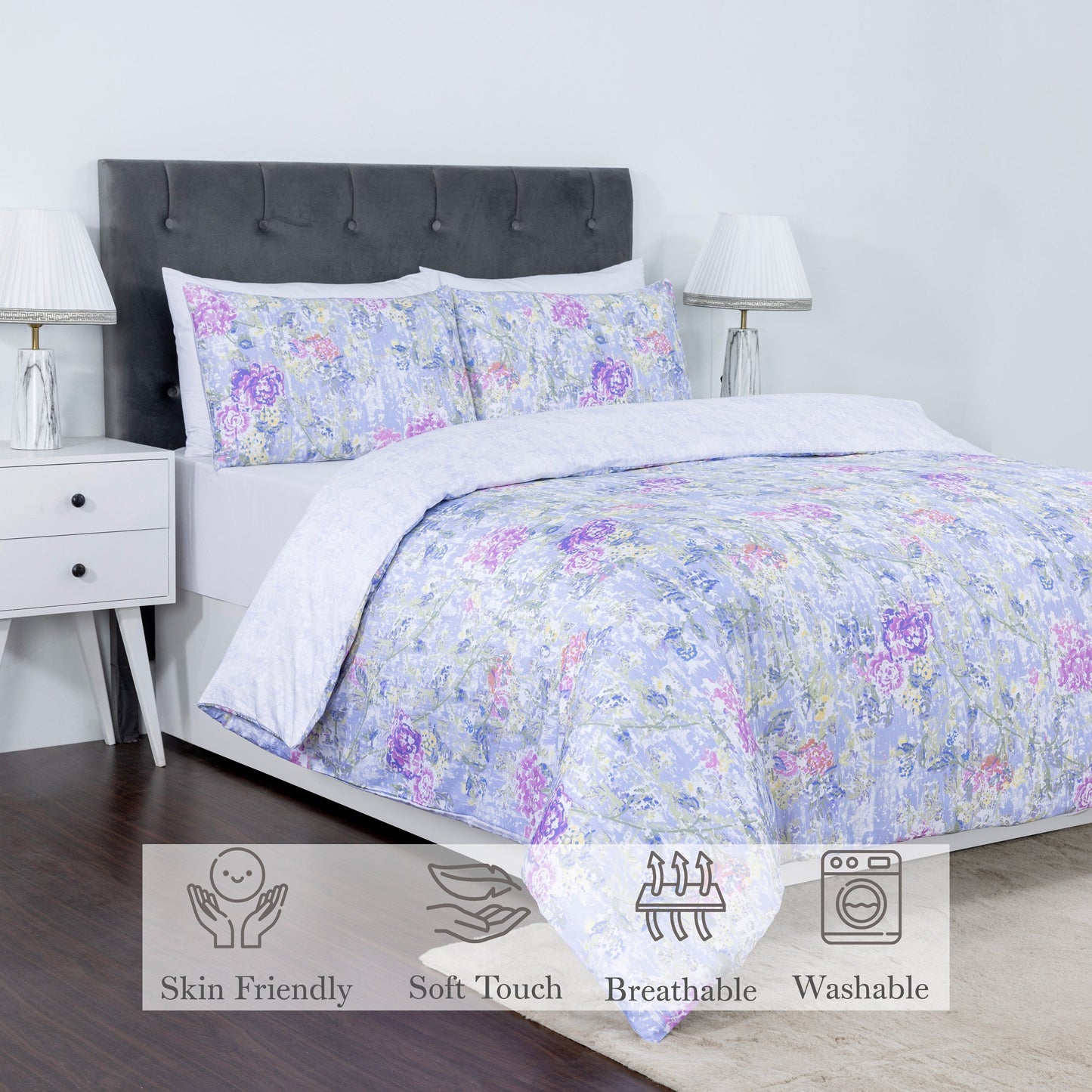 100% Cotton Sateen Printed Duvet Cover Set – 300 Thread Count Luxury Bedding – Ultra Soft & Breathable - 18518