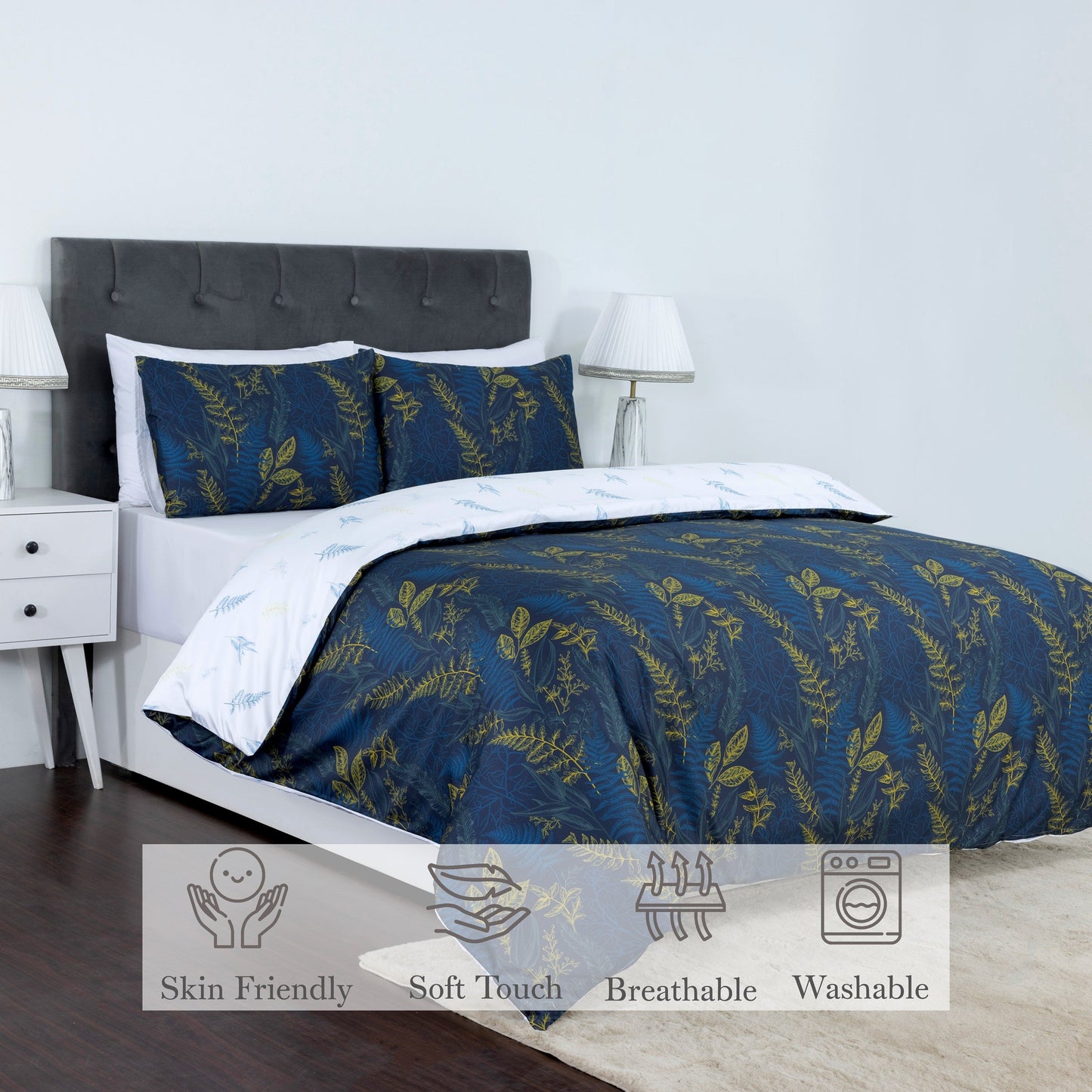 100% Cotton Sateen Printed Duvet Cover Set – 300 Thread Count Luxury Bedding – Ultra Soft & Breathable - 16870