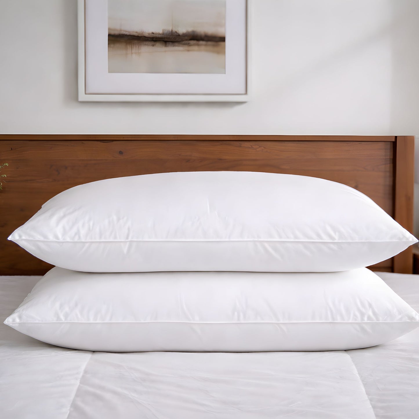 Premium Hotel Quality Duck Feather Pillow Pair - T220 Down-Proof Cotton Cover