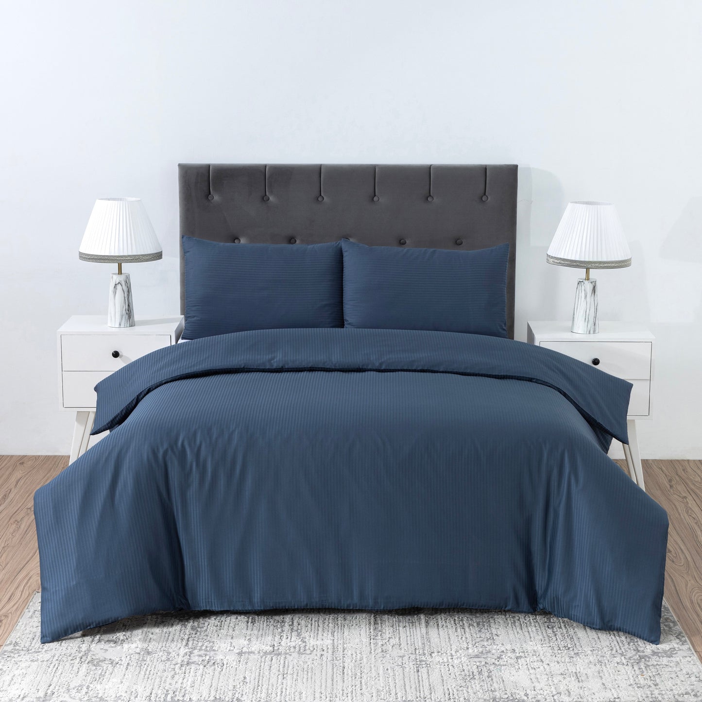 Elegant Dobby Stripe Duvet Cover Set – Soft Polycotton Blend with Button Closure – Luxury Bedding in Different Colors