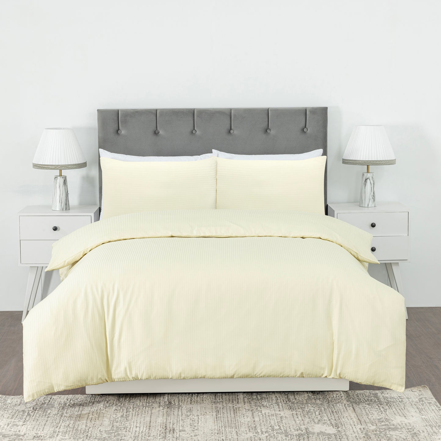 Elegant Dobby Stripe Duvet Cover Set – Soft Polycotton Blend with Button Closure – Luxury Bedding in Different Colors