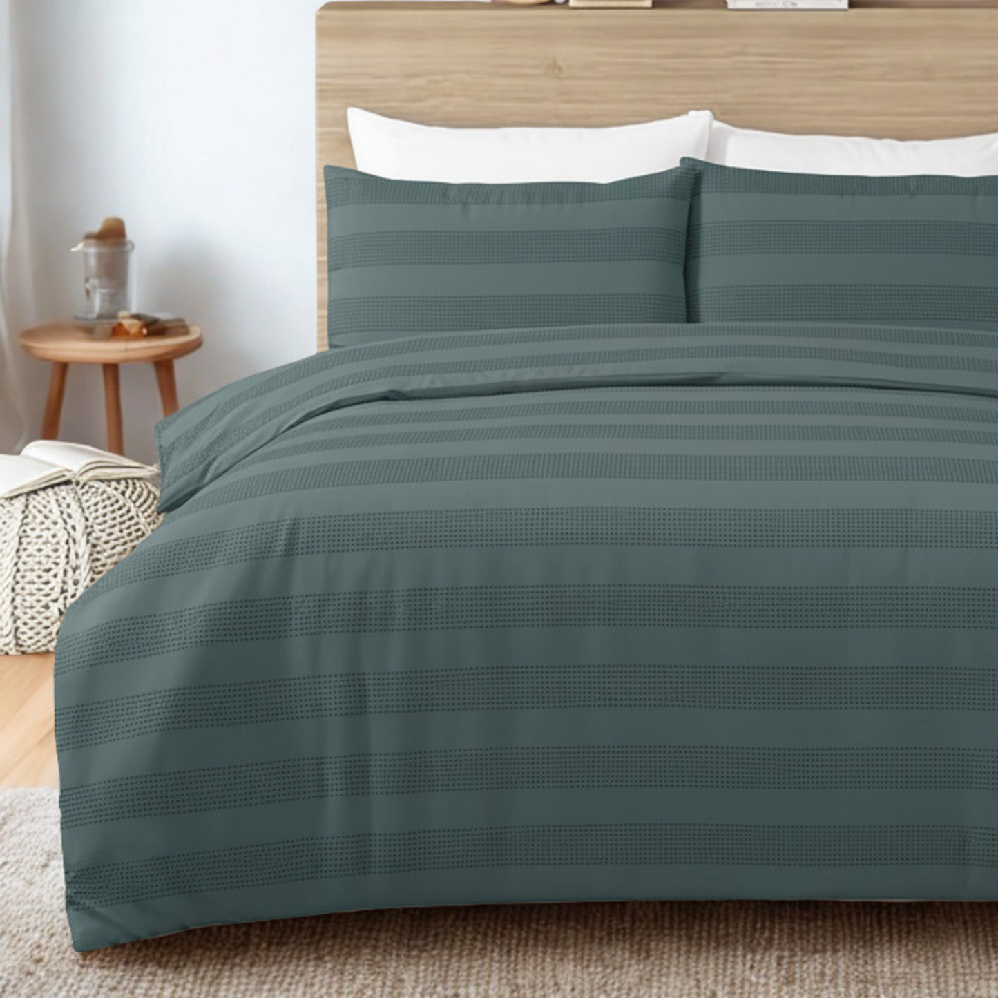 Elegant Waffle Stripe Duvet Cover Set