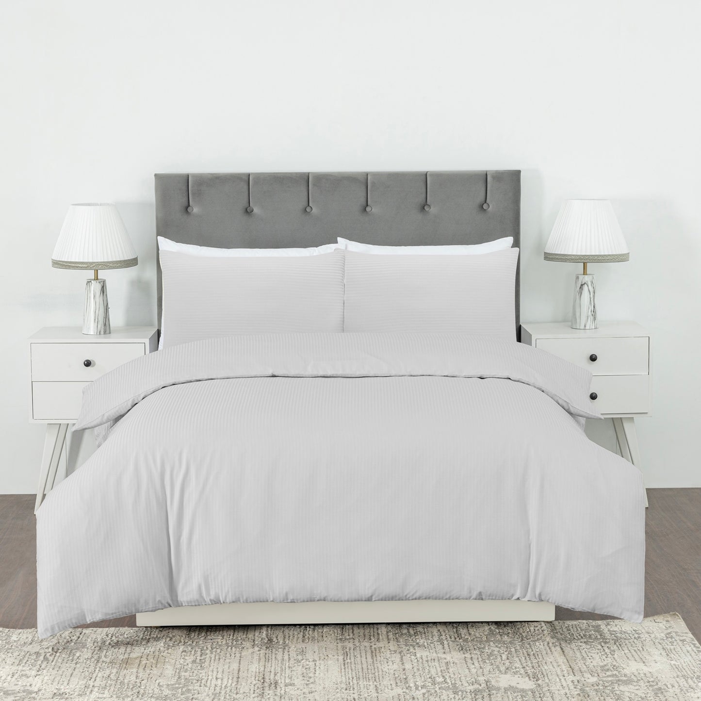 Elegant Dobby Stripe Duvet Cover Set – Soft Polycotton Blend with Button Closure – Luxury Bedding in Different Colors