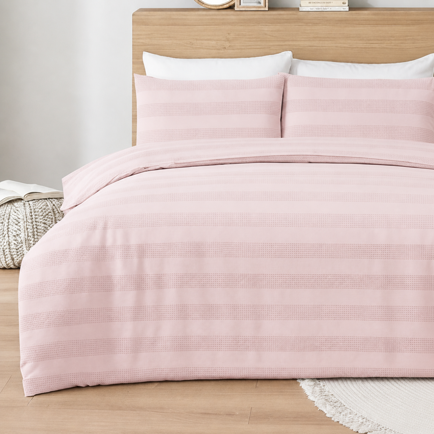 Elegant Waffle Stripe Duvet Cover Set