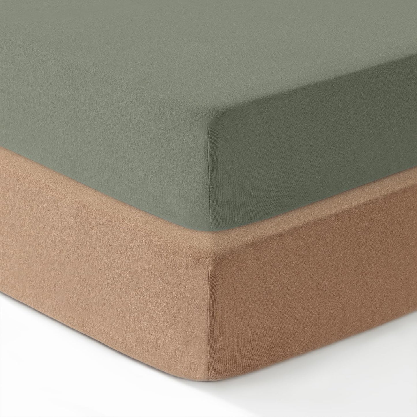 100% Cotton Jersey Fitted Cot Sheet Pack of 2 – Green & Mustard – Soft & Breathable Baby Bedding – Fits 140x70cm & 120x60cm Cots