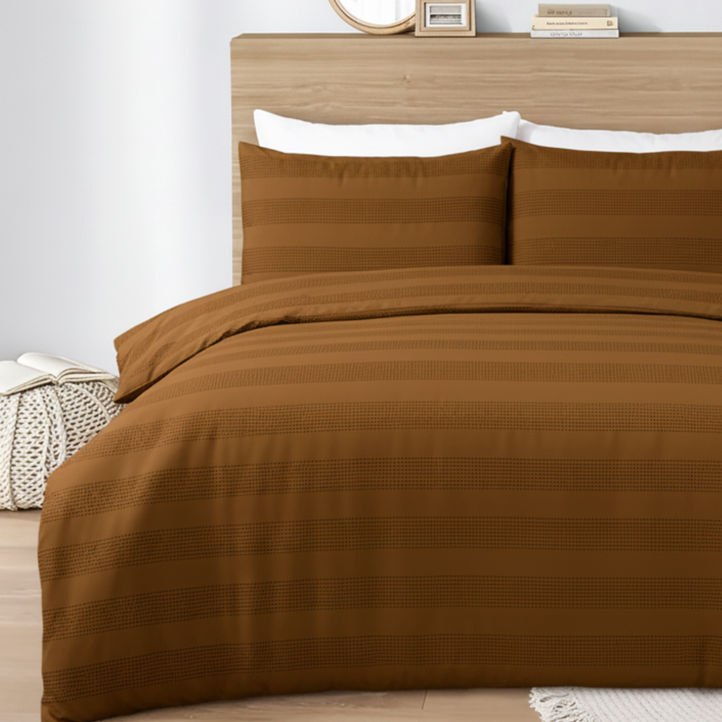 Elegant Waffle Stripe Duvet Cover Set