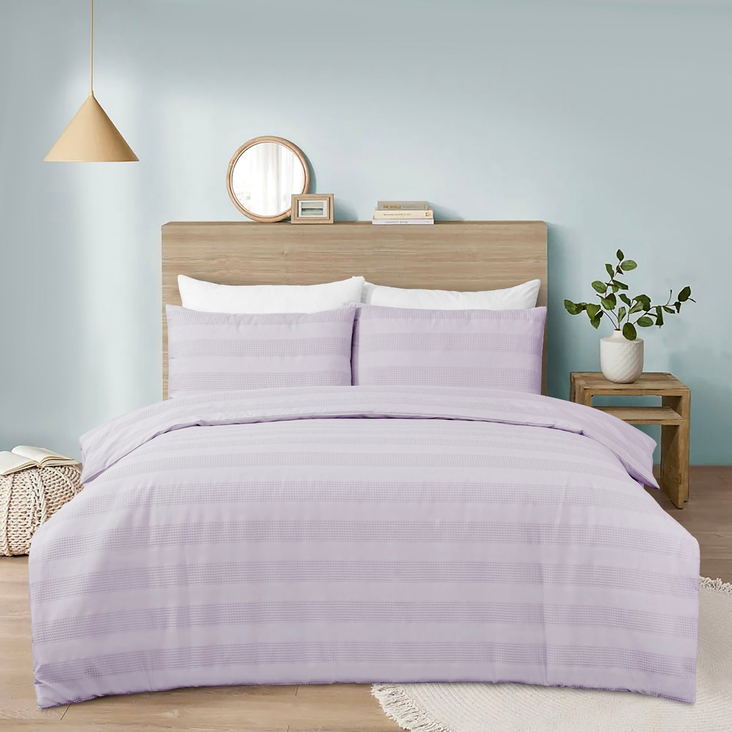 Luxury Waffle Stripe Duvet Cover Set – Soft Polycotton Blend with Button Closure – Stylish & Breathable Bedding in Trendy Colours