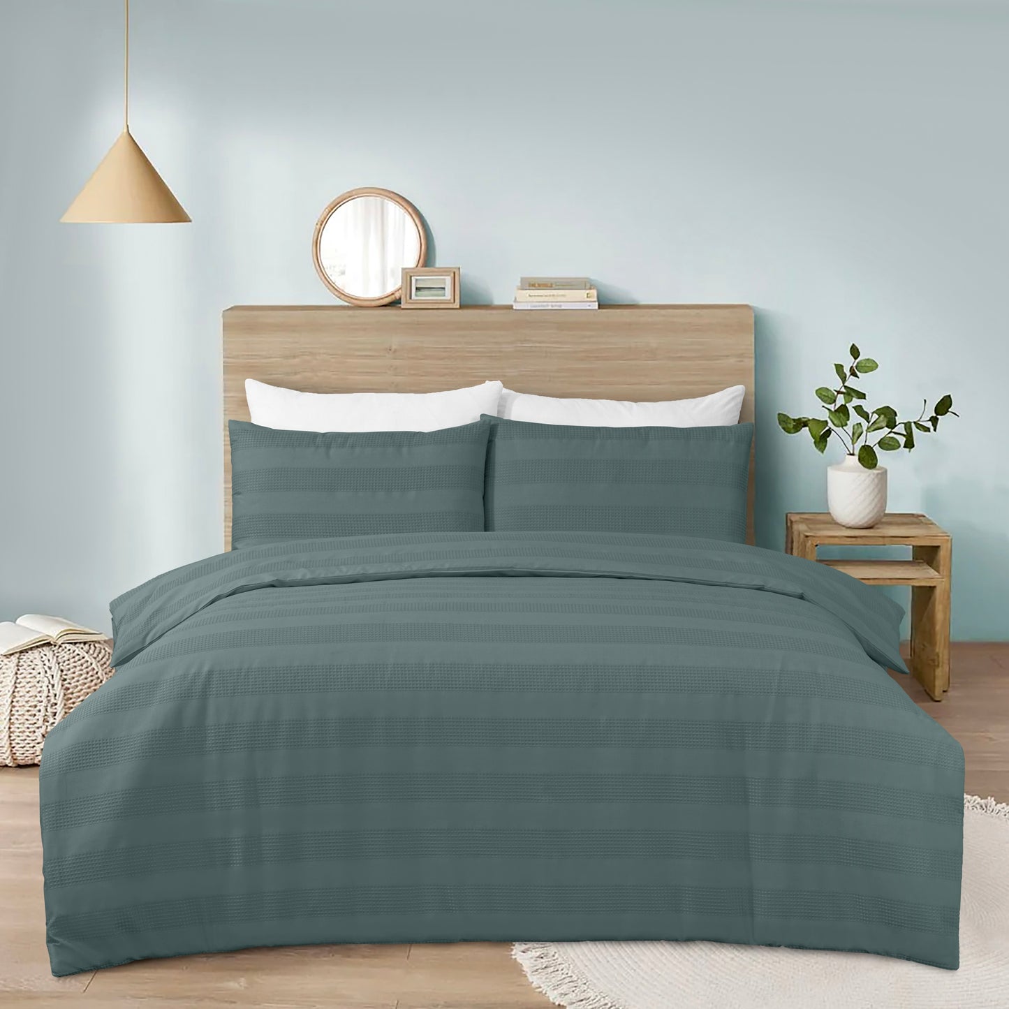 Luxury Waffle Stripe Duvet Cover Set – Soft Polycotton Blend with Button Closure – Stylish & Breathable Bedding in Trendy Colours