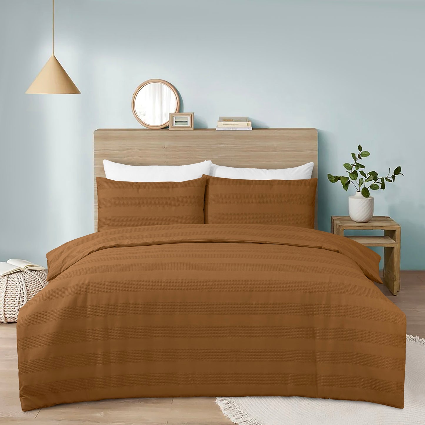 Luxury Waffle Stripe Duvet Cover Set – Soft Polycotton Blend with Button Closure – Stylish & Breathable Bedding in Trendy Colours