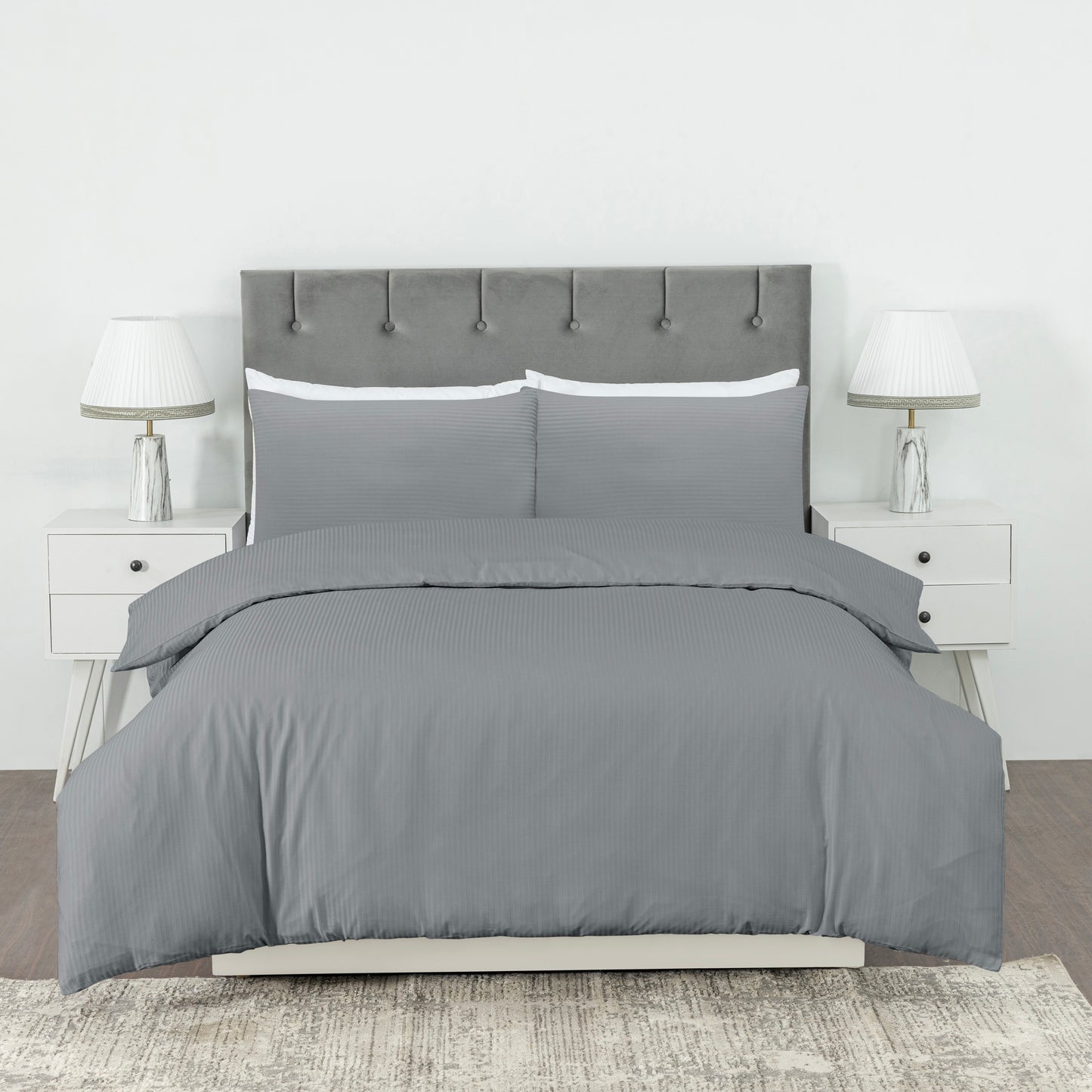 Elegant Dobby Stripe Duvet Cover Set – Soft Polycotton Blend with Button Closure – Luxury Bedding in Different Colors