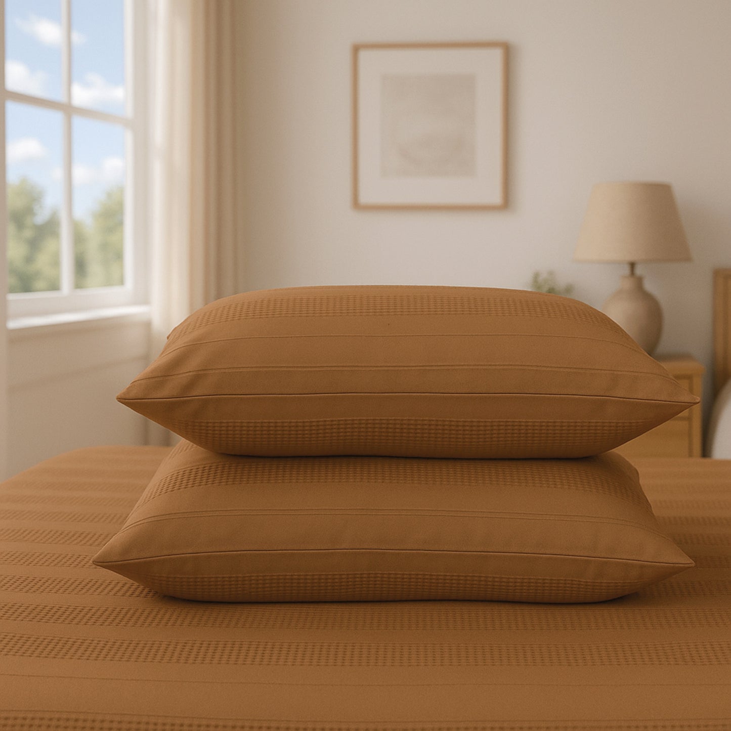 Luxury Waffle Stripe Duvet Cover Set – Soft Polycotton Blend with Button Closure – Stylish & Breathable Bedding in Trendy Colours