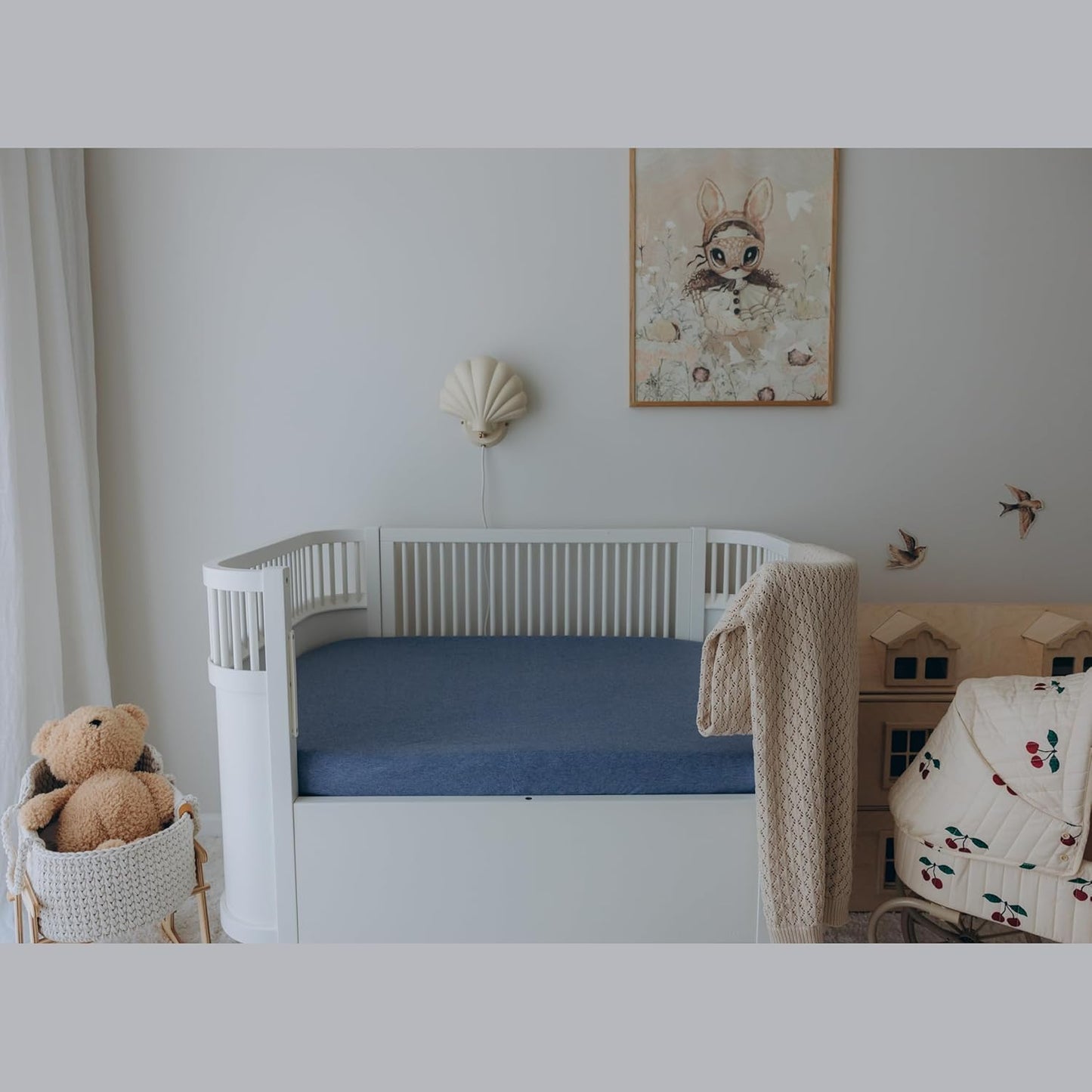 100% Cotton Jersey Fitted Cot Sheet Pack of 2 – Denim Blue & Sky Blue – Soft & Breathable Baby Bedding – Fits 140x70cm & 120x60cm Cots