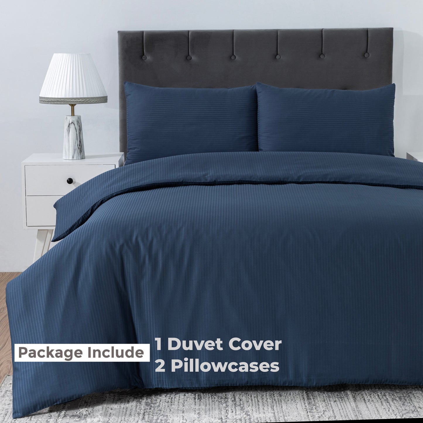 Elegant Dobby Stripe Duvet Cover Set – Soft Polycotton Blend with Button Closure – Luxury Bedding in Different Colors