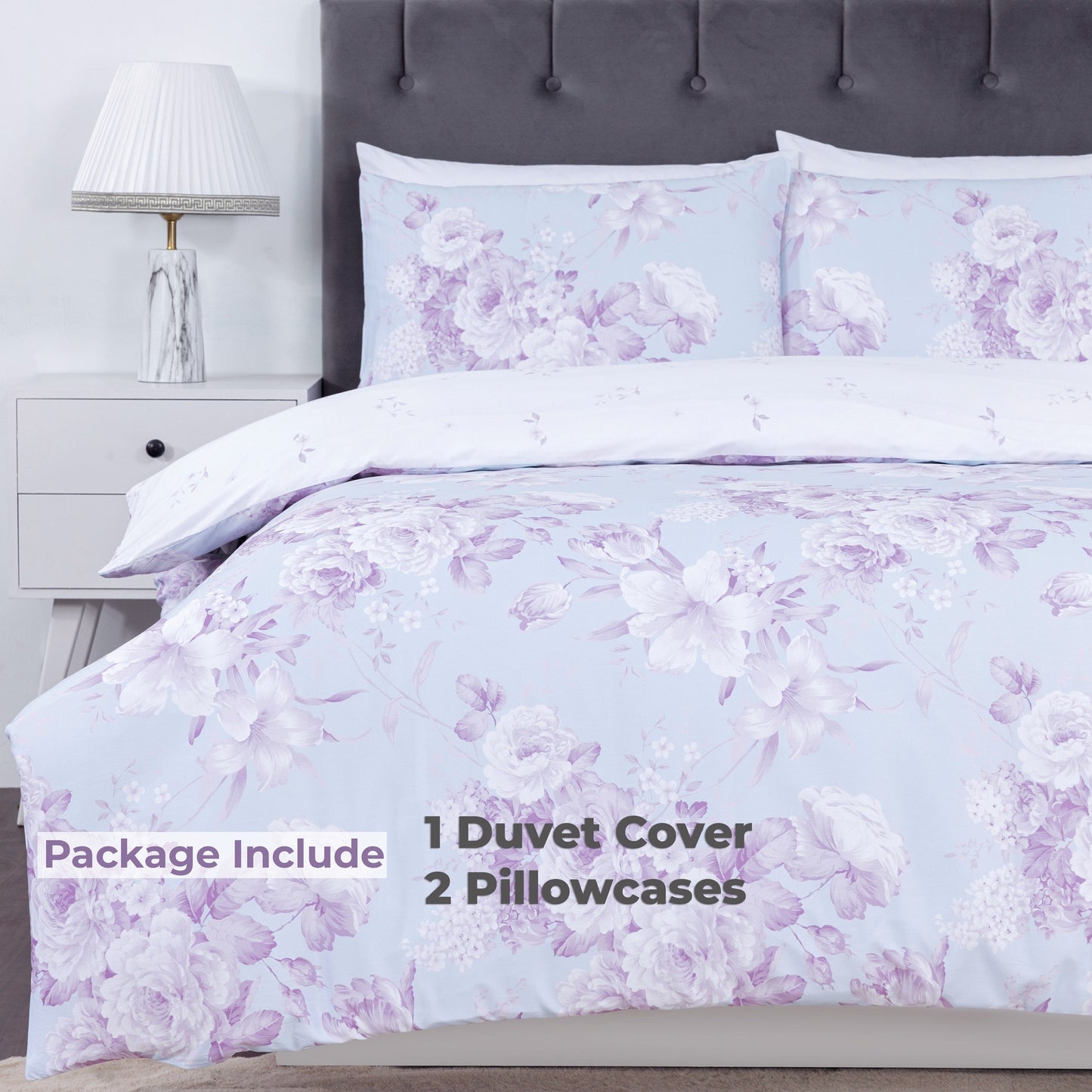 100% Cotton Sateen Printed Duvet Cover Set – 300 Thread Count Luxury Bedding – Ultra Soft & Breathable - Bella Floral