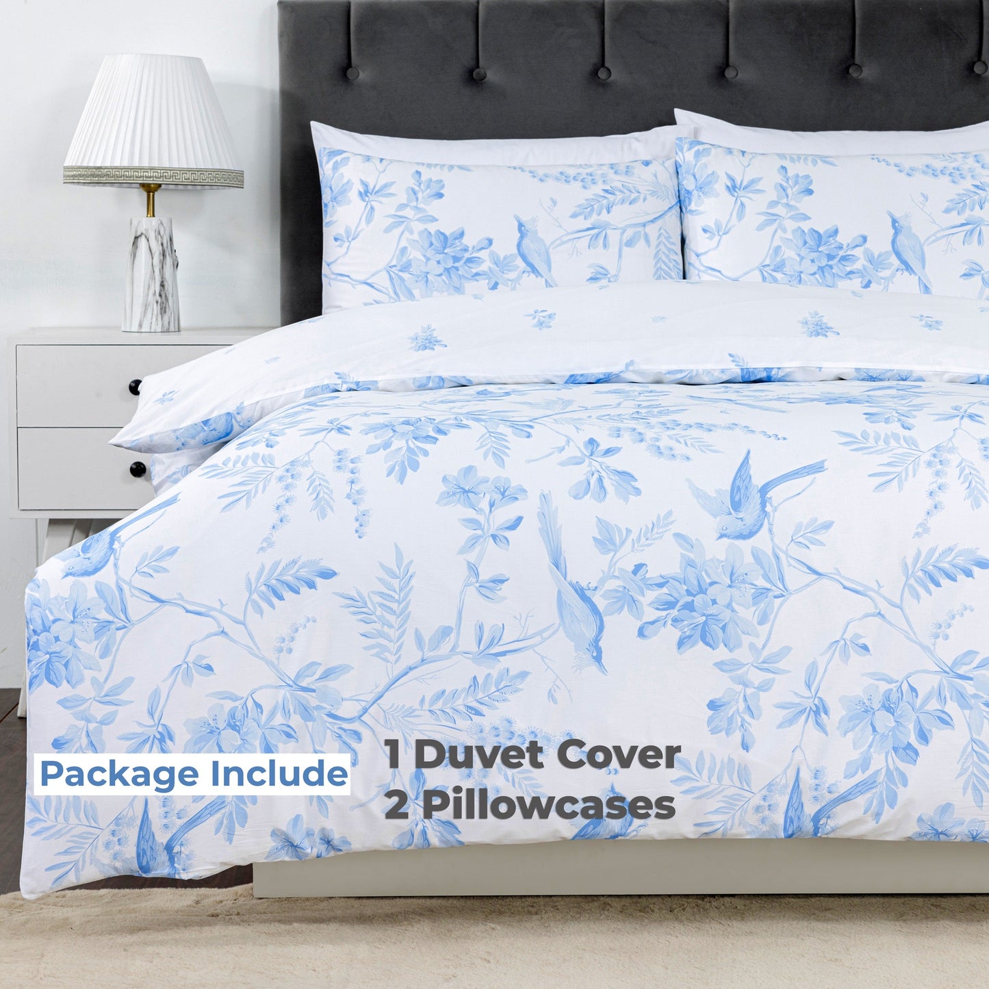 100% Cotton Sateen Printed Duvet Cover Set – 300 Thread Count Luxury Bedding – Ultra Soft & Breathable - 18497