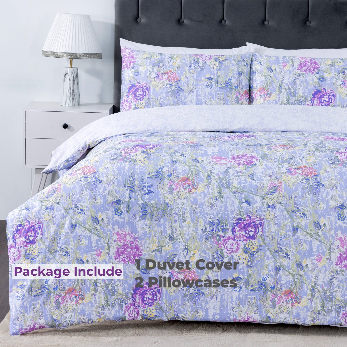 100% Cotton Sateen Printed Duvet Cover Set – 300 Thread Count Luxury Bedding – Ultra Soft & Breathable - 18518