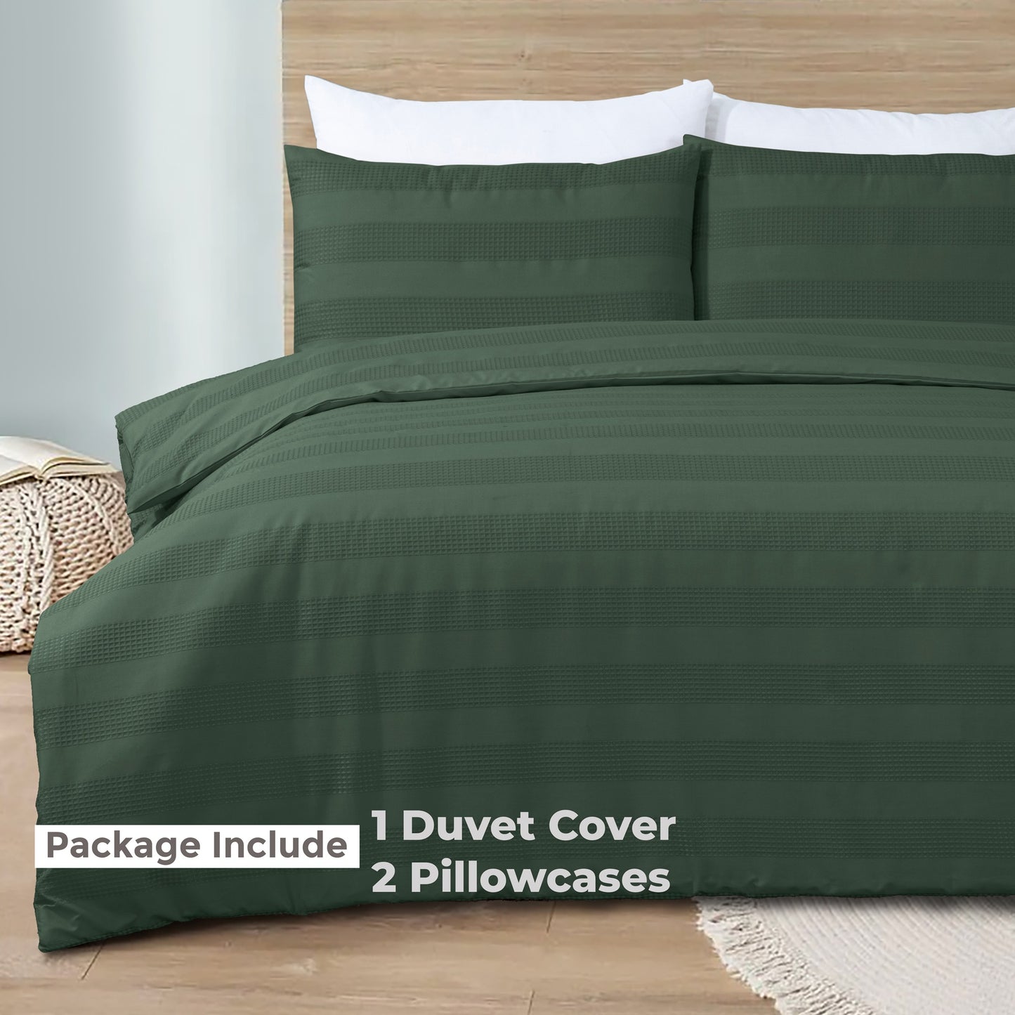 Luxury Waffle Stripe Duvet Cover Set – Soft Polycotton Blend with Button Closure – Stylish & Breathable Bedding in Trendy Colours