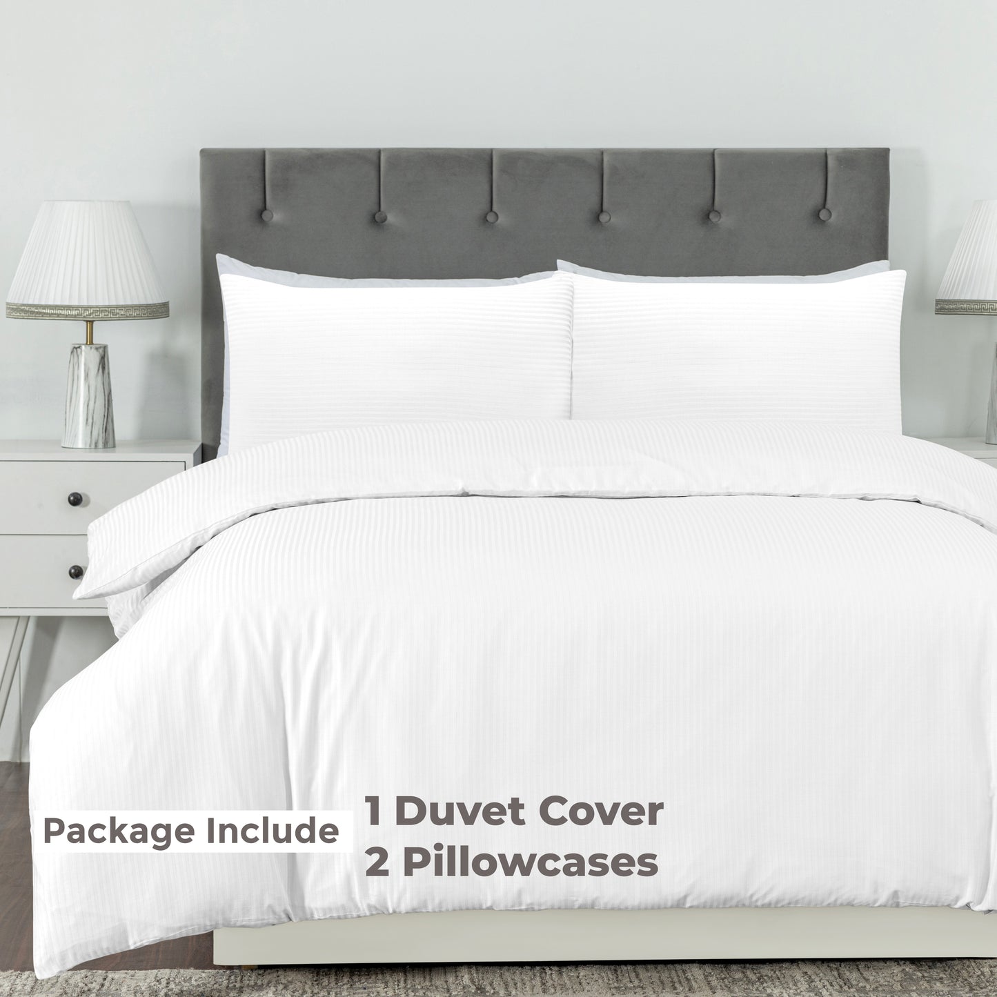 Elegant Dobby Stripe Duvet Cover Set – Soft Polycotton Blend with Button Closure – Luxury Bedding in Different Colors