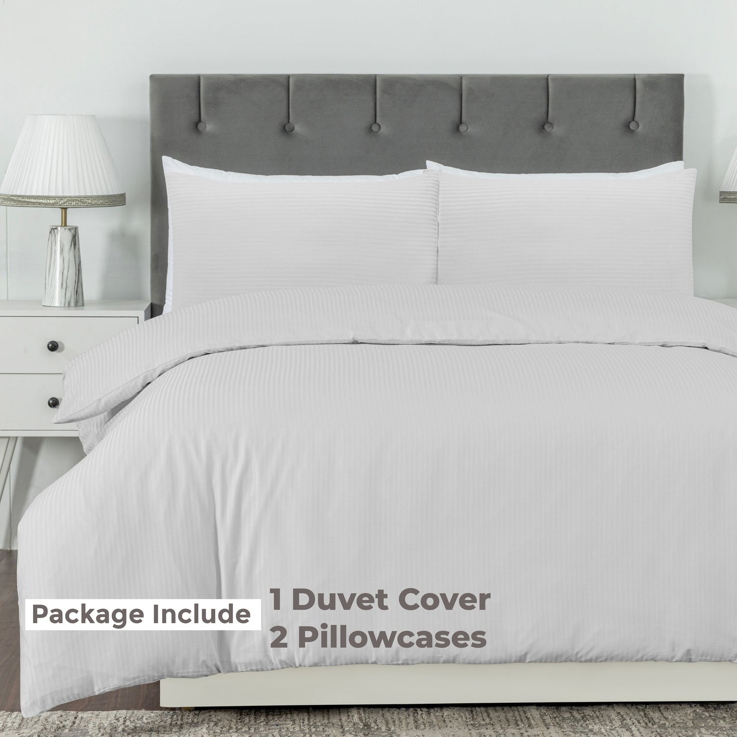 Elegant Dobby Stripe Duvet Cover Set – Soft Polycotton Blend with Button Closure – Luxury Bedding in Different Colors